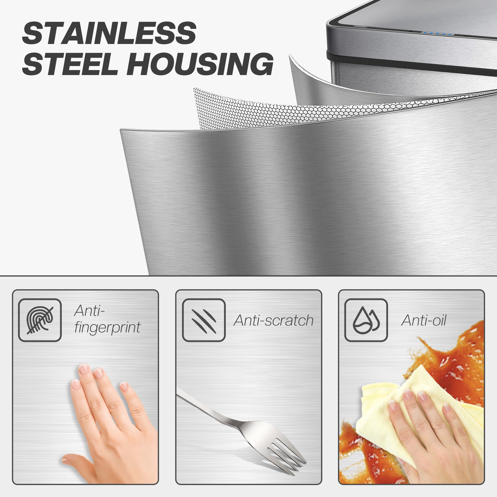 HOMCOM 60 L Sensor Can, Sensor Bin with Soft-Close Lid, Fingerprint-Proof Stainless Steel, Silver Tone