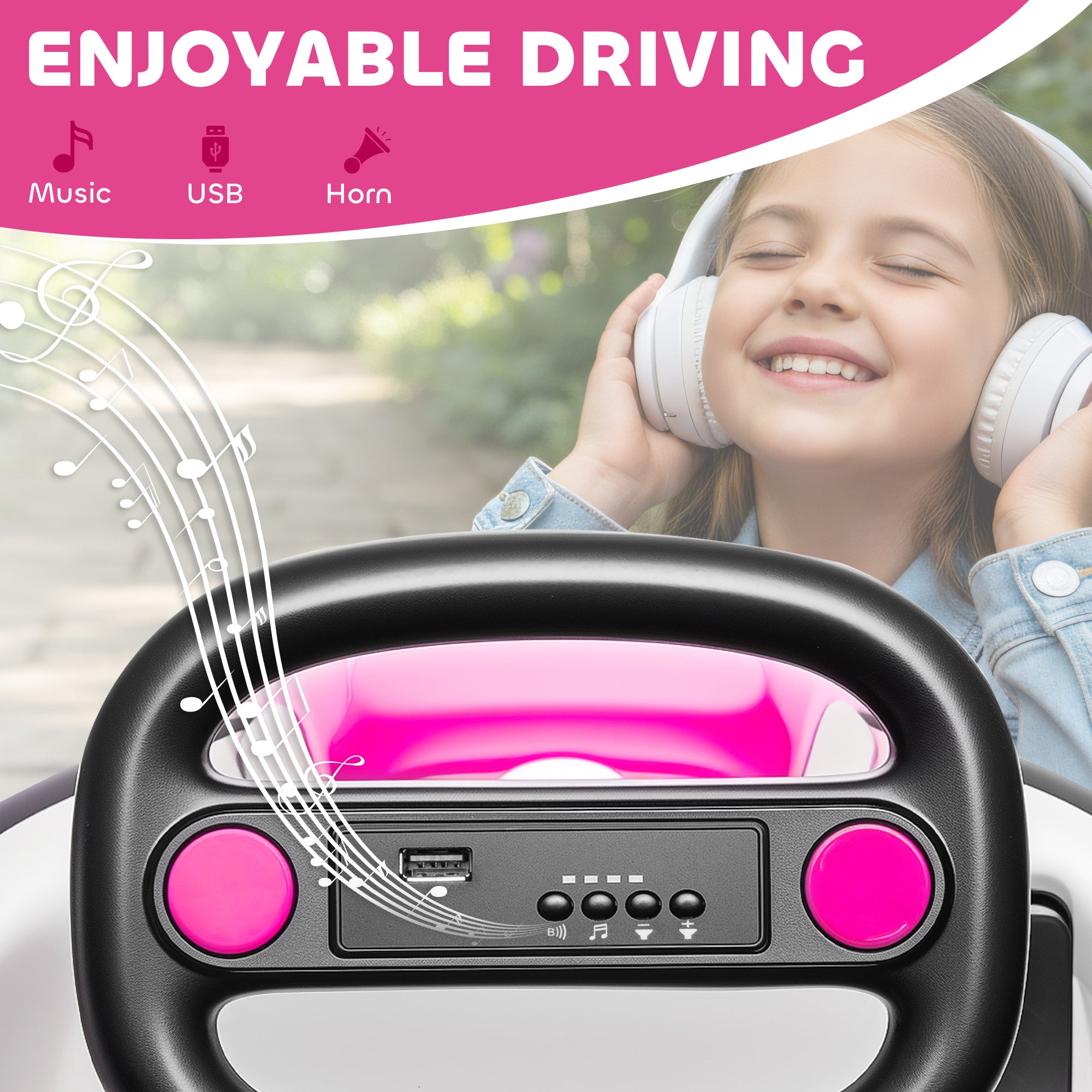 AIYAPLAY Kids Bumper Car with 360-Degree Rotation, 6V Electric Ride On Car with Music and Horn for 3-8 Years Old, Pink