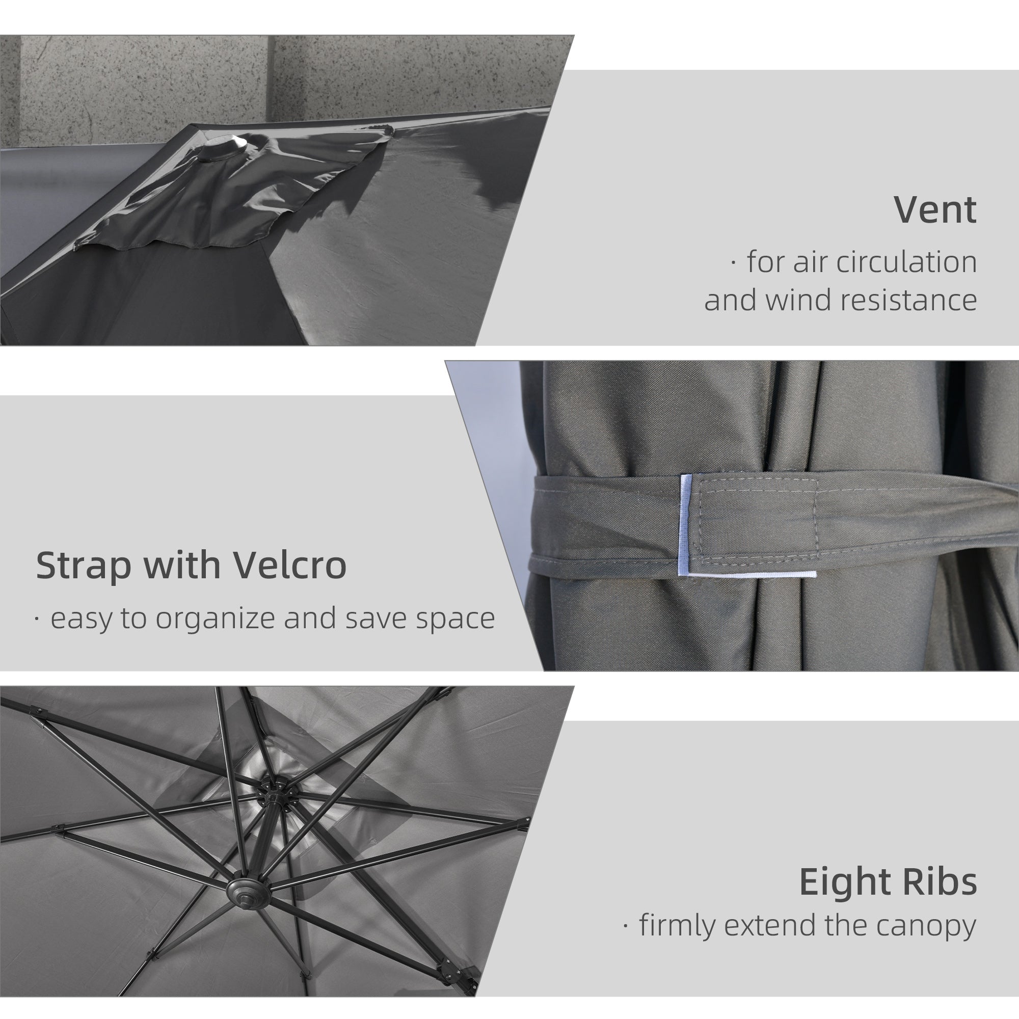 Outsunny 2.7 x 2.7 m Cantilever Parasol, Square Overhanging Umbrella with Cross Base, Crank Handle, Tilt, 360\'c2\'b0 Rotation and Aluminium Frame, Dark Grey