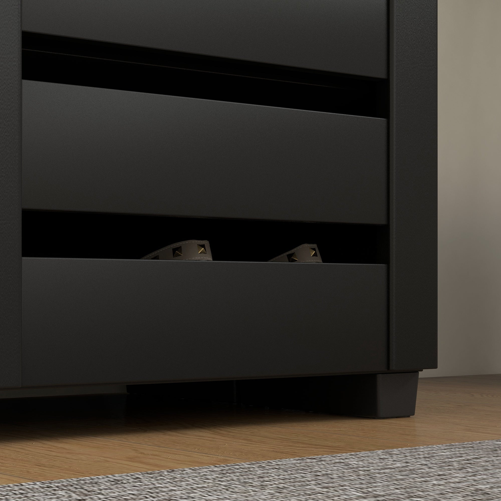 HOMCOM Narrow Shoe Cabinet for Entryway, 5-Tier Slim Shoe Storage Cabinet with 2 Slatted Doors and Adjustable Shelves