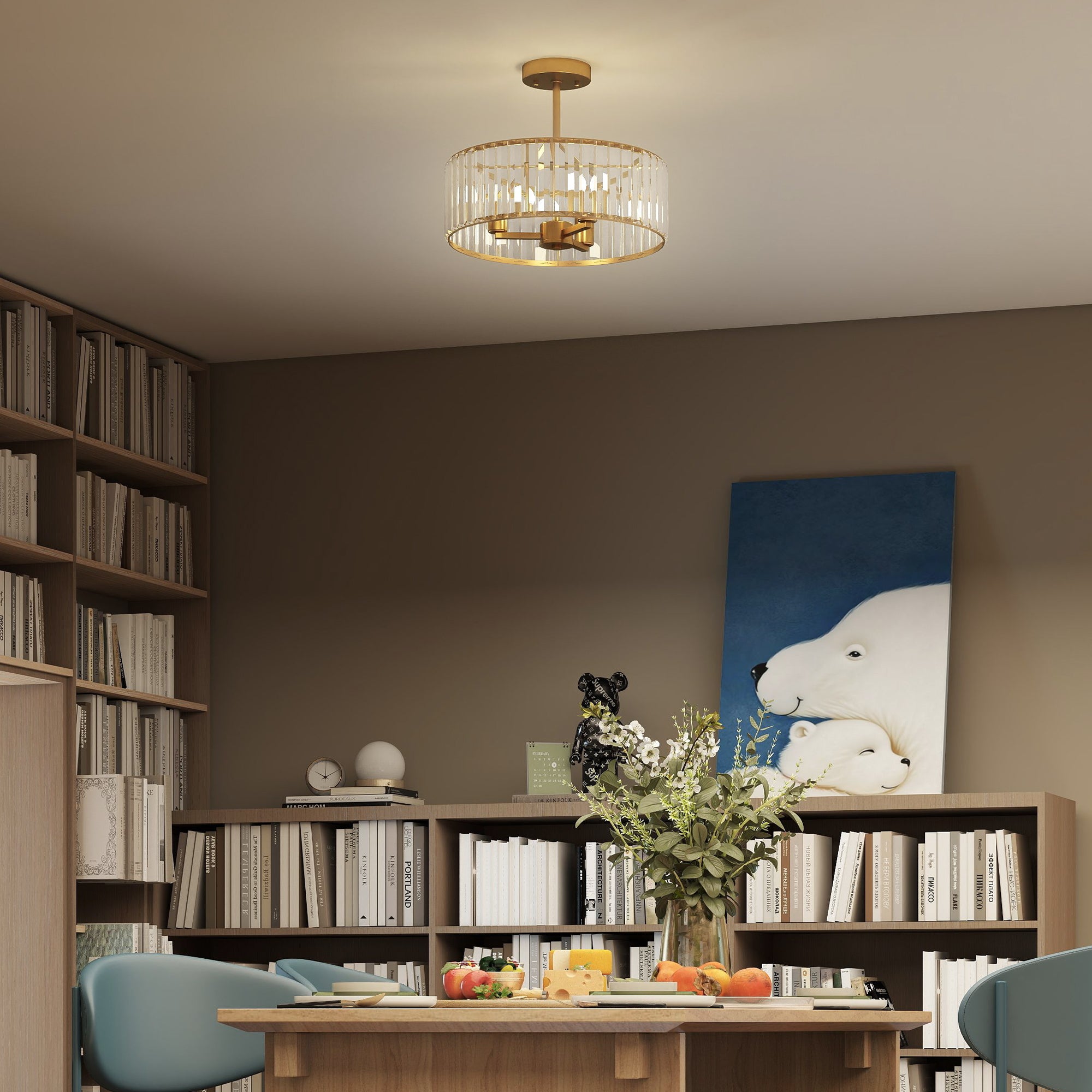 HOMCOM Crystal Ceiling Light Fixture, Semi Flush Mount Modern Crystal Chandelier Ceiling Light for Living Room, Bedroom, Hallway,  Dining Room, E14 Base 3-Lights, Gold Tone