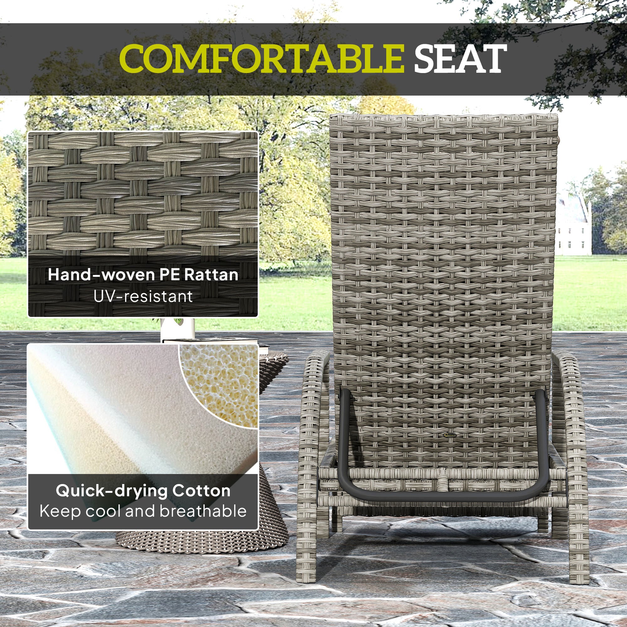 Outsunny PE Rattan Sun Lounger with Adjustable Backrest - Mixed-grey
