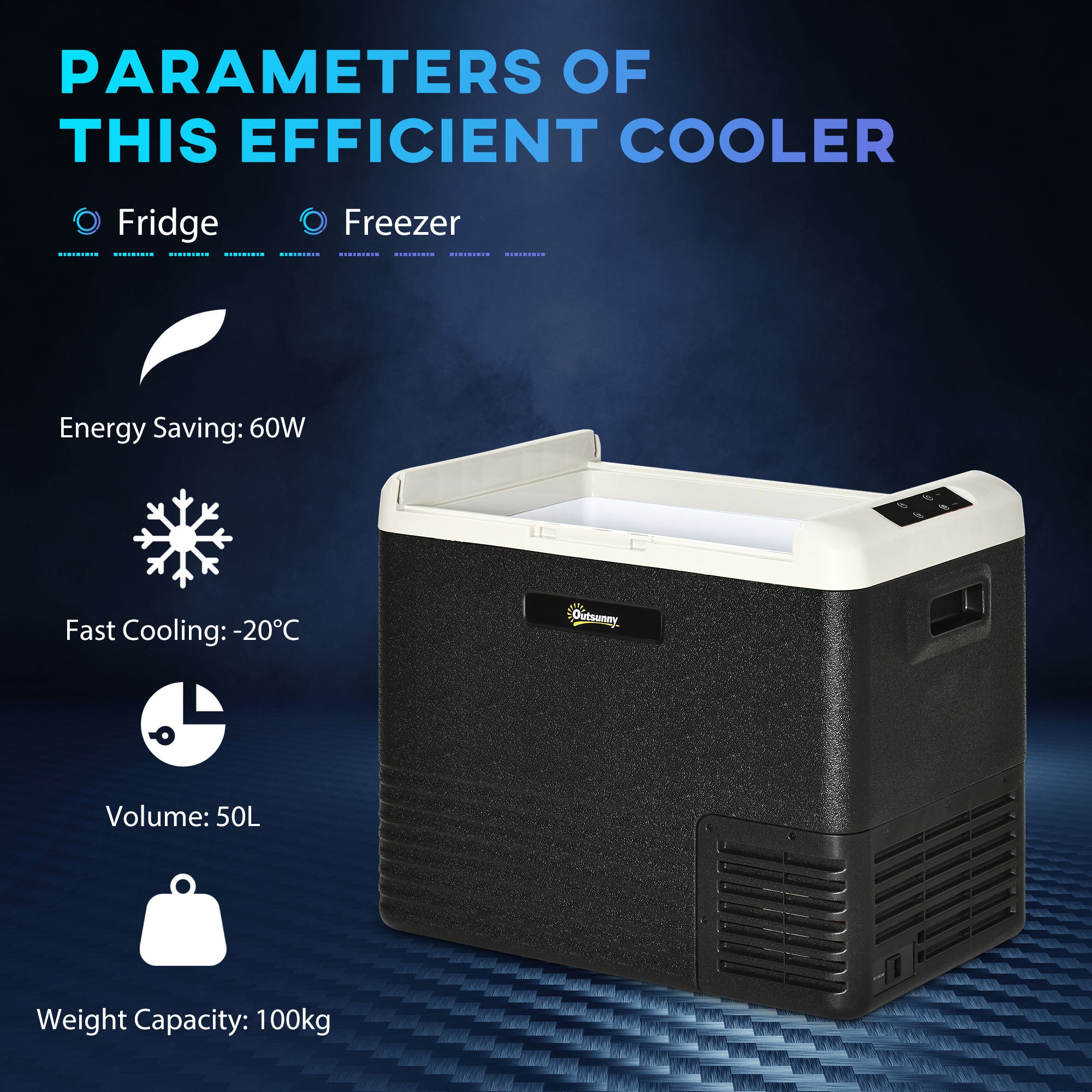 Outsunny 50L Car Refrigerator, Portable Compressor Car Fridge Freezer, Electric Cooler Box with 12/24V DC and 110-240V AC for Camping, Driving, Picnic, Down to -20\'e2\'84\'83