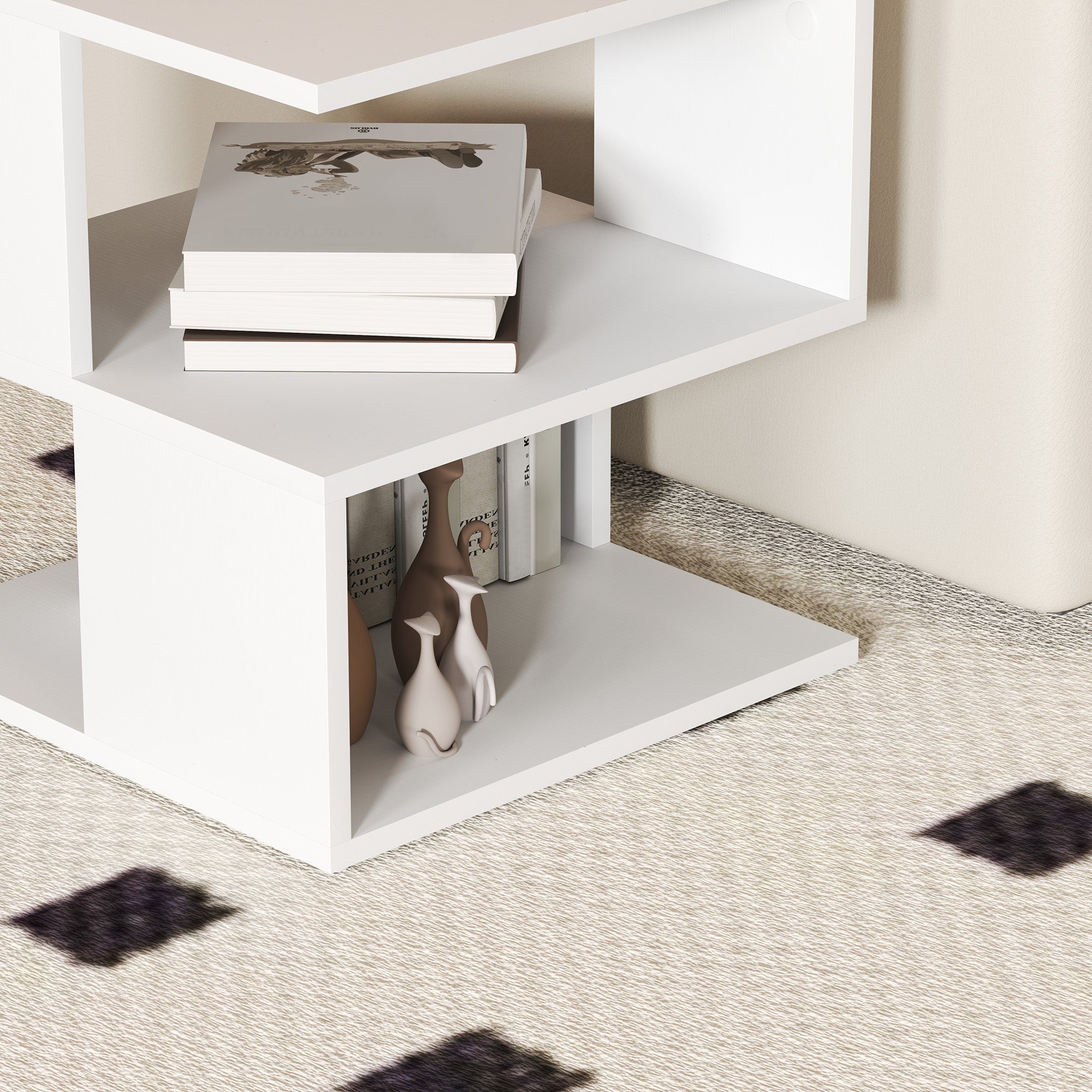 HOMCOM Set of 2 Side Table, Square Coffee Table, Modern End Table with 2 Tier Storage Shelves for Living Room, Bedroom, White