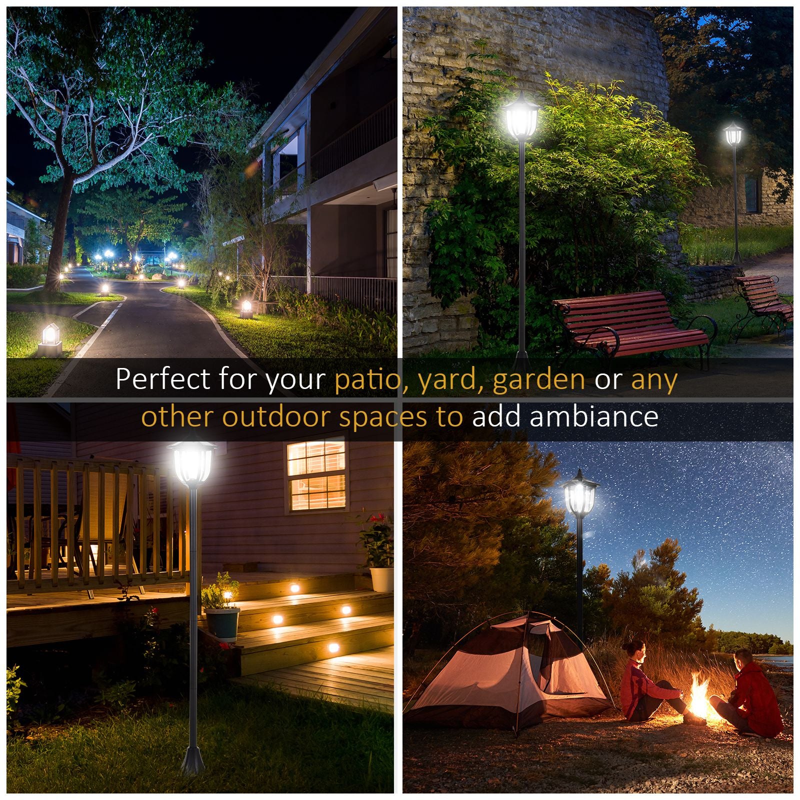 Outsunny 2 Pieces Outdoor Garden Solar Post Lamp Sensor Dimmable LED Lantern Bollard Pathway 1.6M Tall \'e2\'80\'93 Black