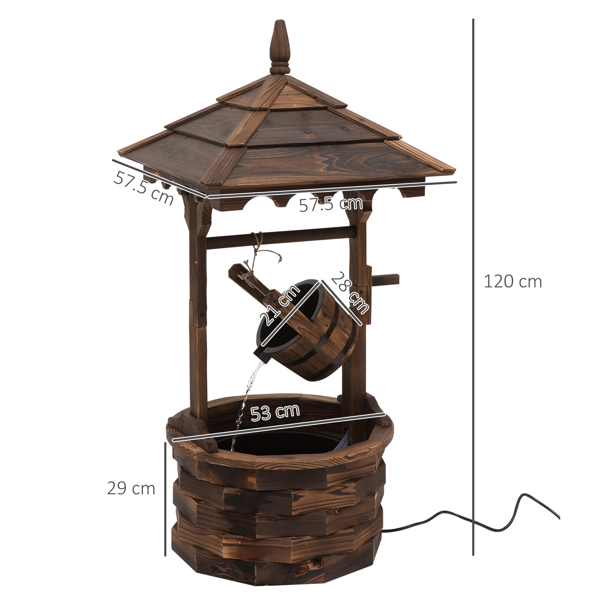 Outsunny Wooden Garden Wishing Well Fountain Barrel Waterfall Rustic Wood with Pump Garden Décor Ornament