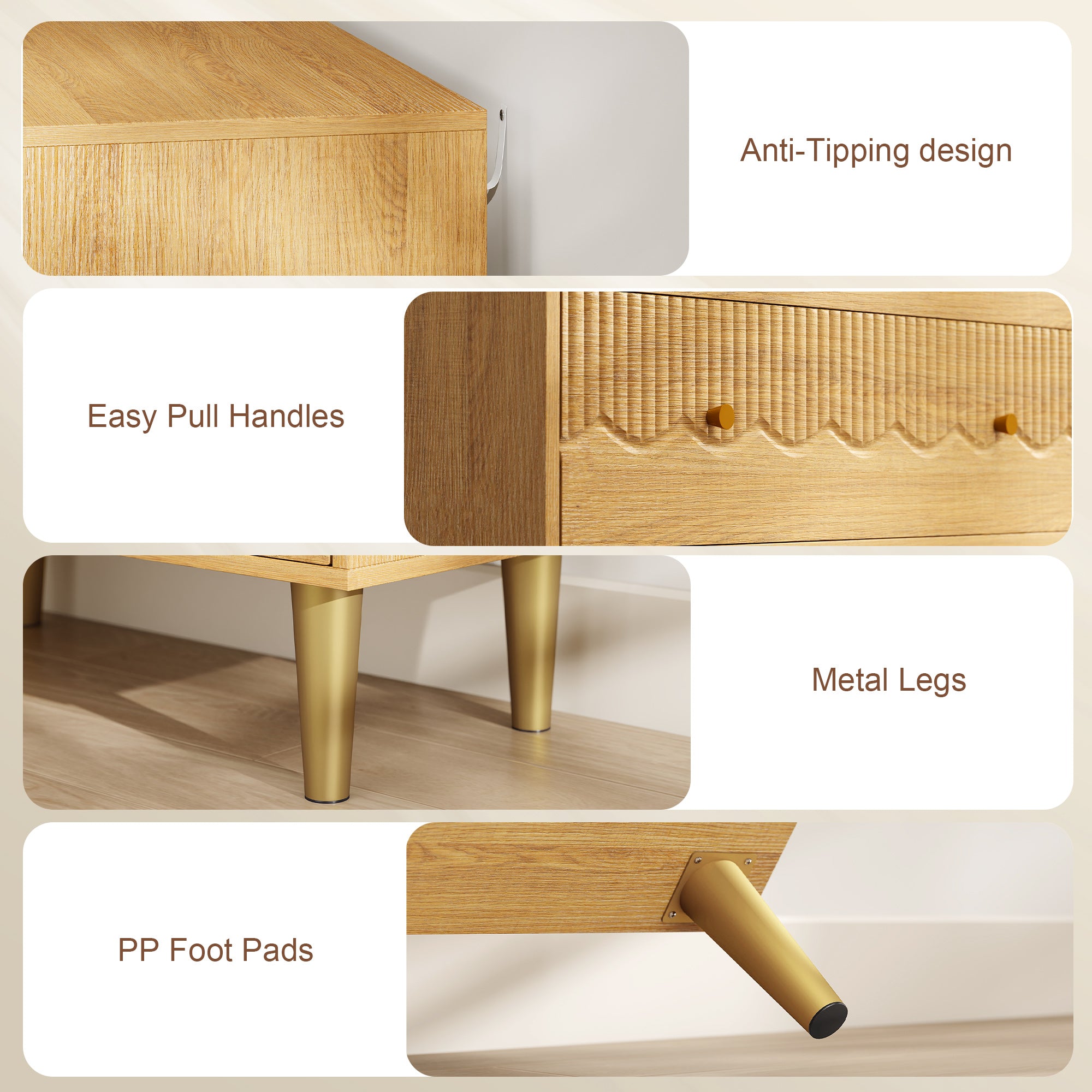 HOMCOM Dresser for Bedroom 3 Drawer Chest of Drawers with Steel Frame for Living Room in Oak