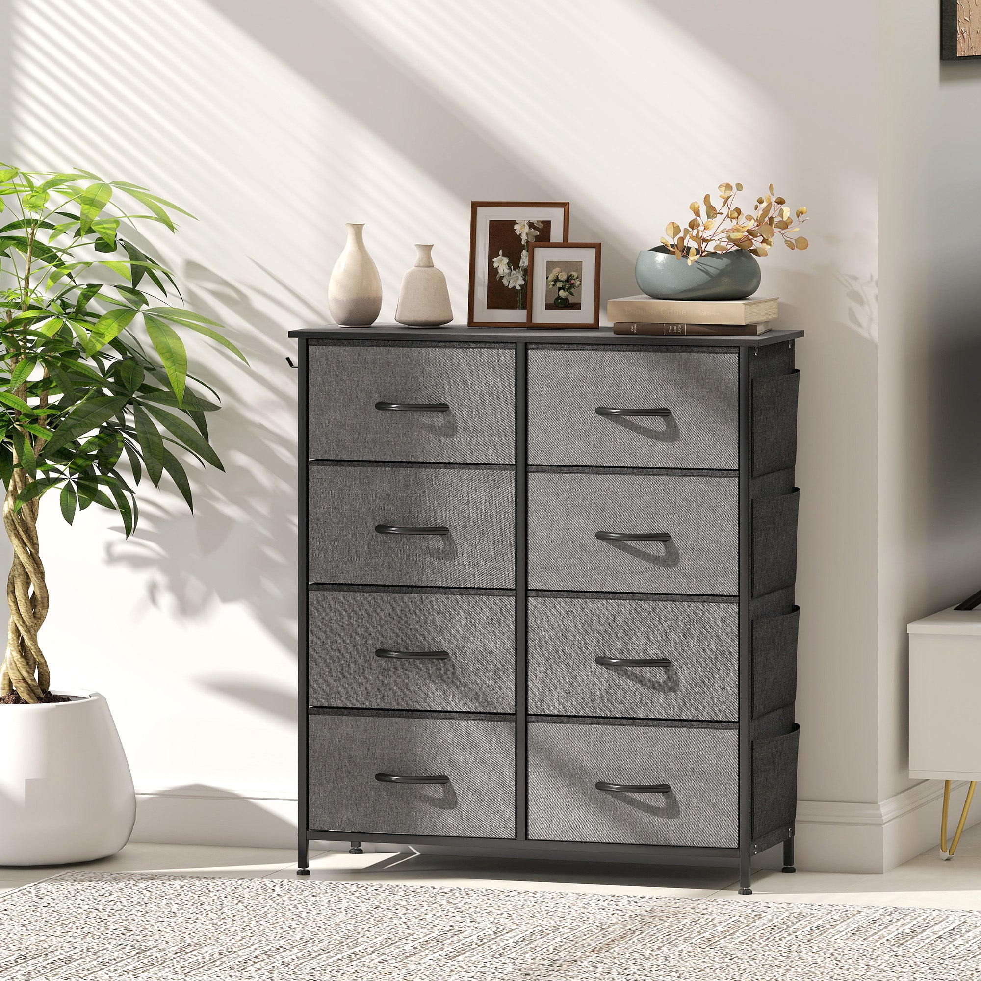 HOMCOM Chest of Eight Fabric Drawers - Charcoal Grey