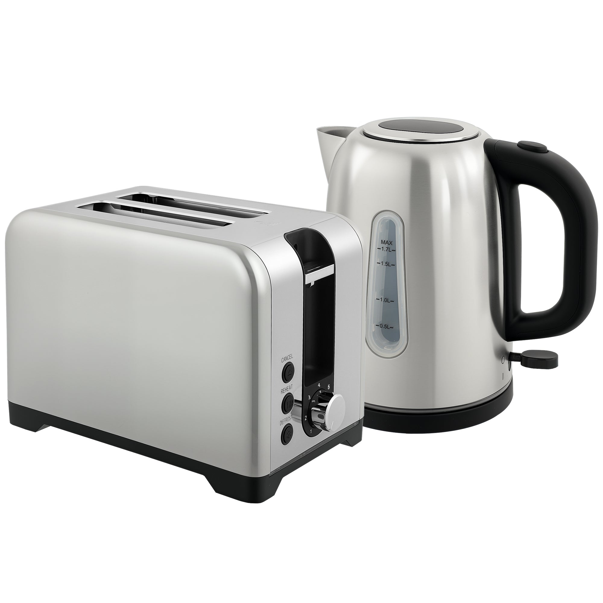 HOMCOM Simple Polished Toaster and Kettle Set - Silver Tone