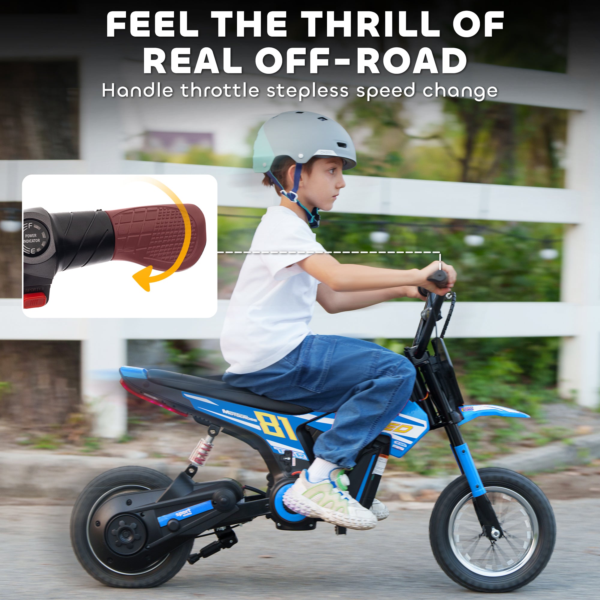 AIYAPLAY Kids Electric Motorbike, 24V Ride On Motorcycle with 3 Speeds and Rear Suspension, Dirt Bike for 8-12 Years Old, Blue