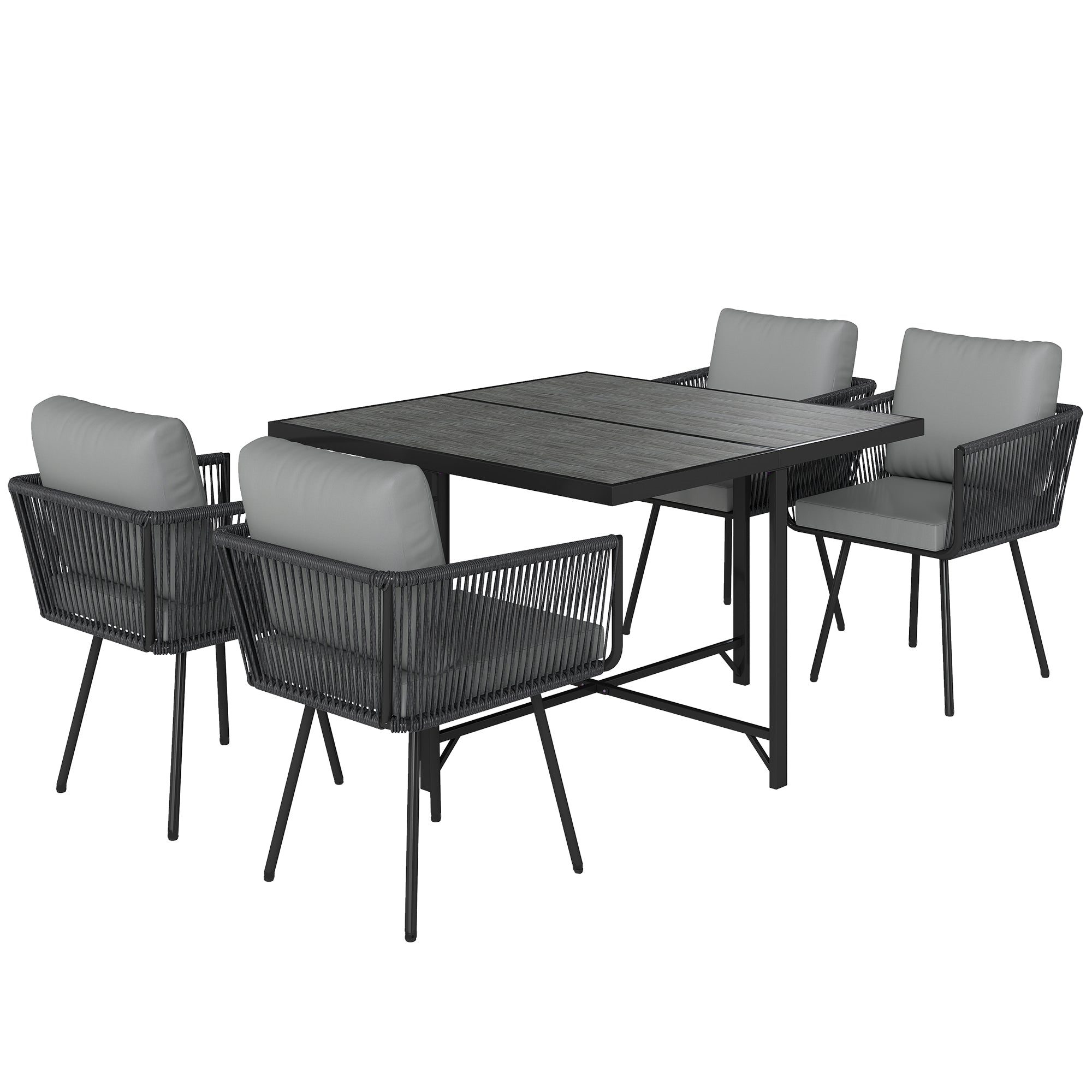 Outsunny 5 Piece Garden Furniture Set, Garden Dining Set with Wood-Plastic Table and 4 Armchairs, Light Grey