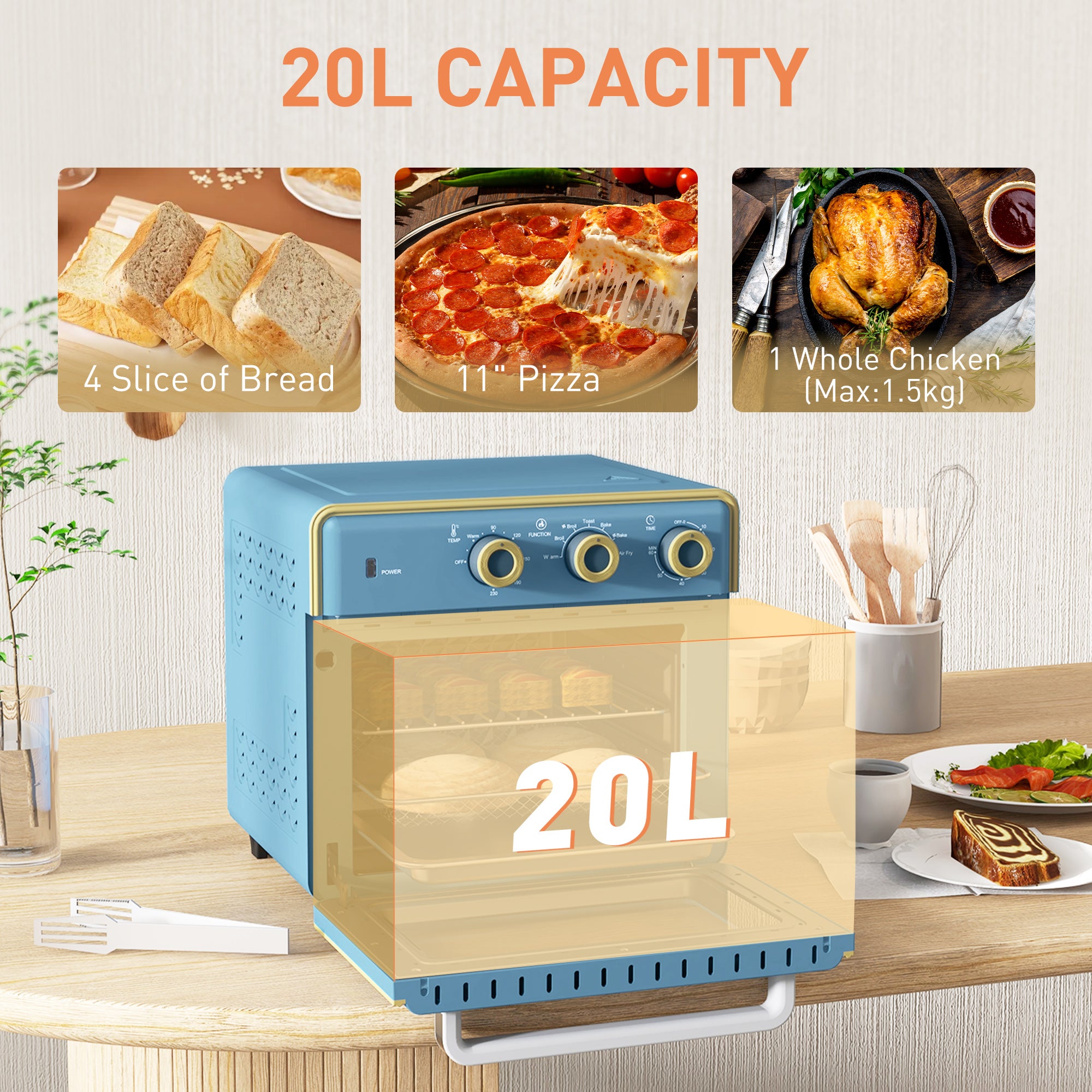 HOMCOM 20L 90-230\'e2\'84\'83 Mini Electric Oven - Blue
