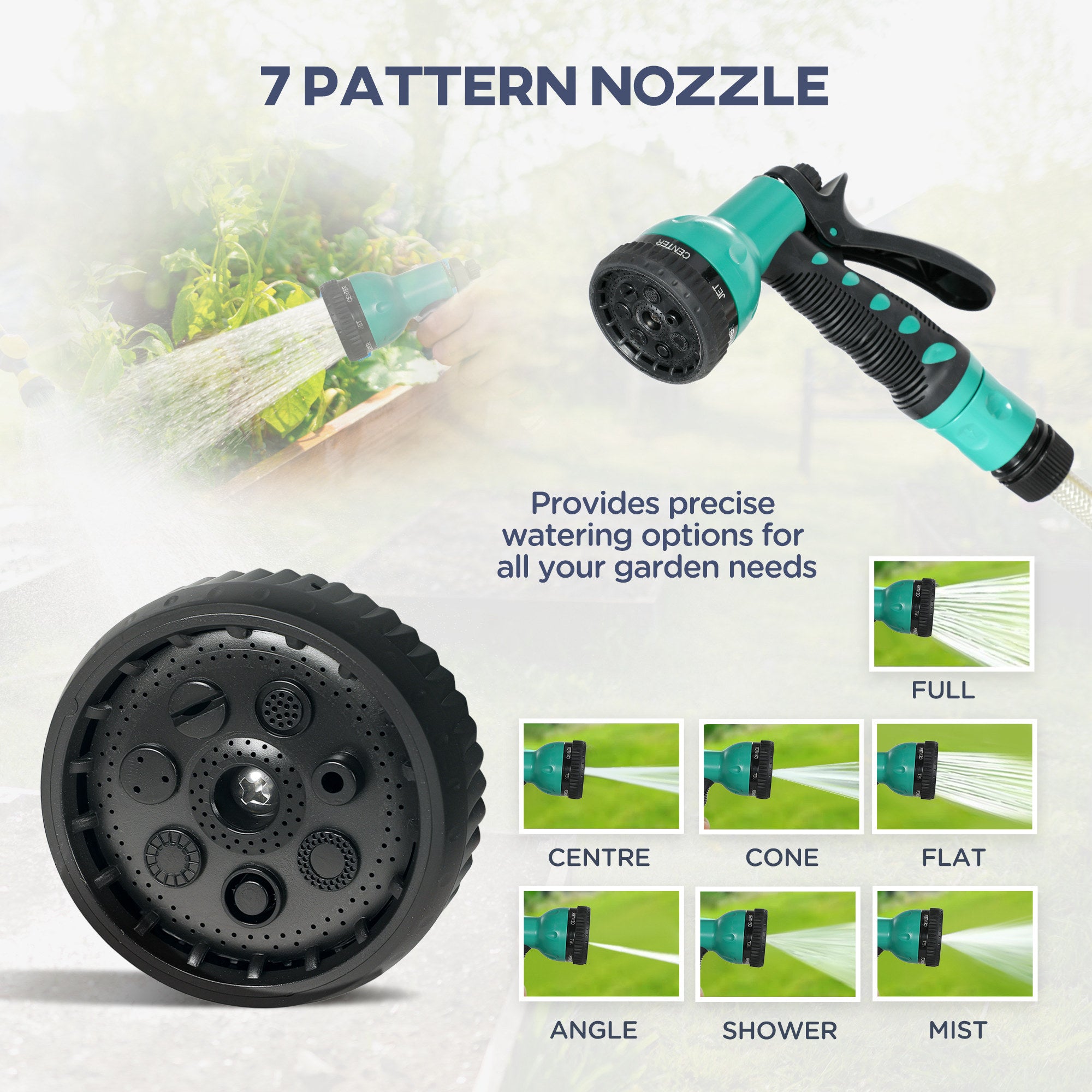 Outsunny Retractable Hose Reel Wall Mounted, 20+2m Garden Hose Pipe Reel with Lock, Auto Rewind, 7 in 1 Spray Nozzle, Includes Wall Fixings, 180\'c2\'b0 Swivel, Outdoor Watering, Light Grey