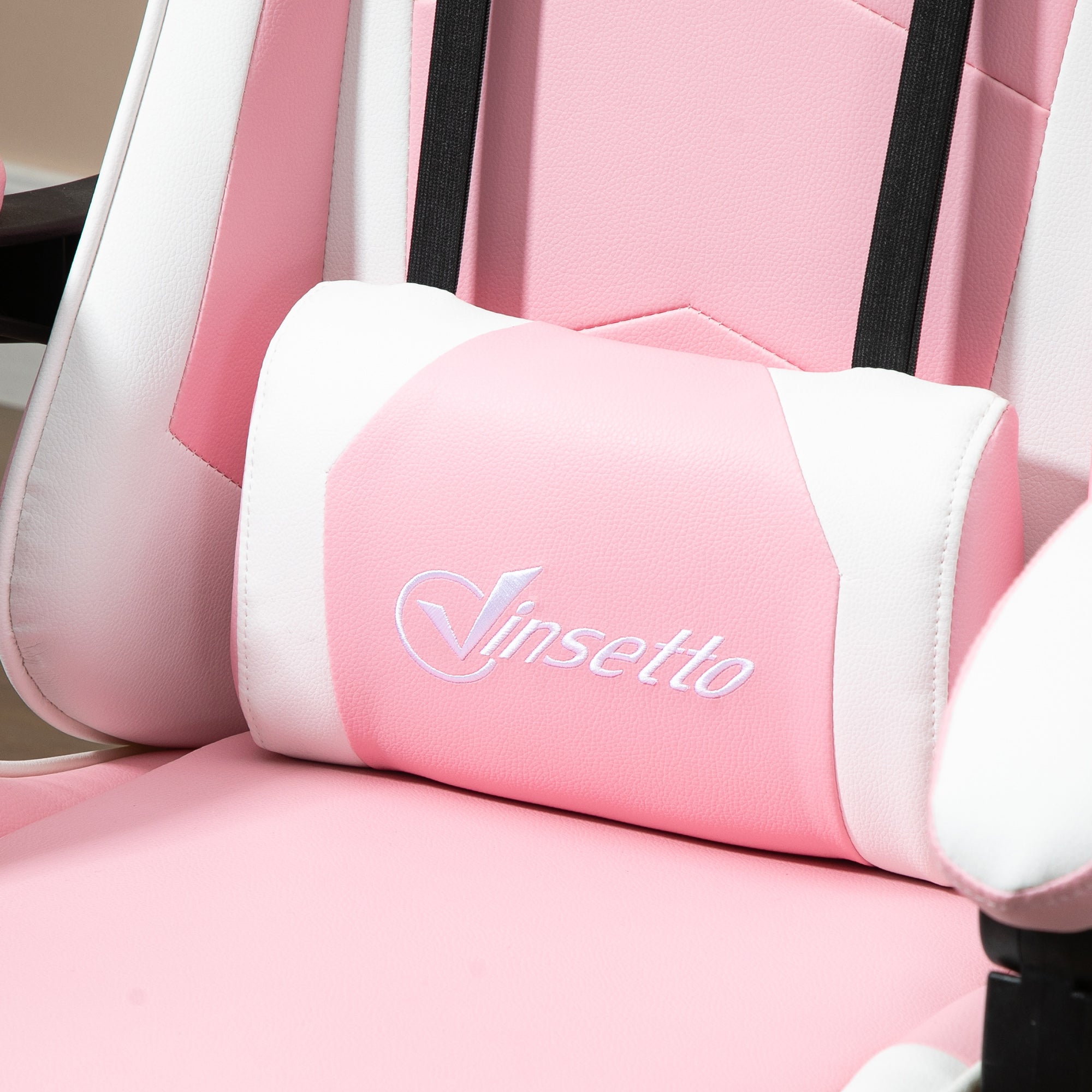 Vinsetto Pink Computer Gaming Chair, Desk Chair with 135\'c2\'b0 Reclining Back and Retractable Footrest, Adjustable PU Leather Lumbar Support and Headrest, Steel Base for Adults, Girls