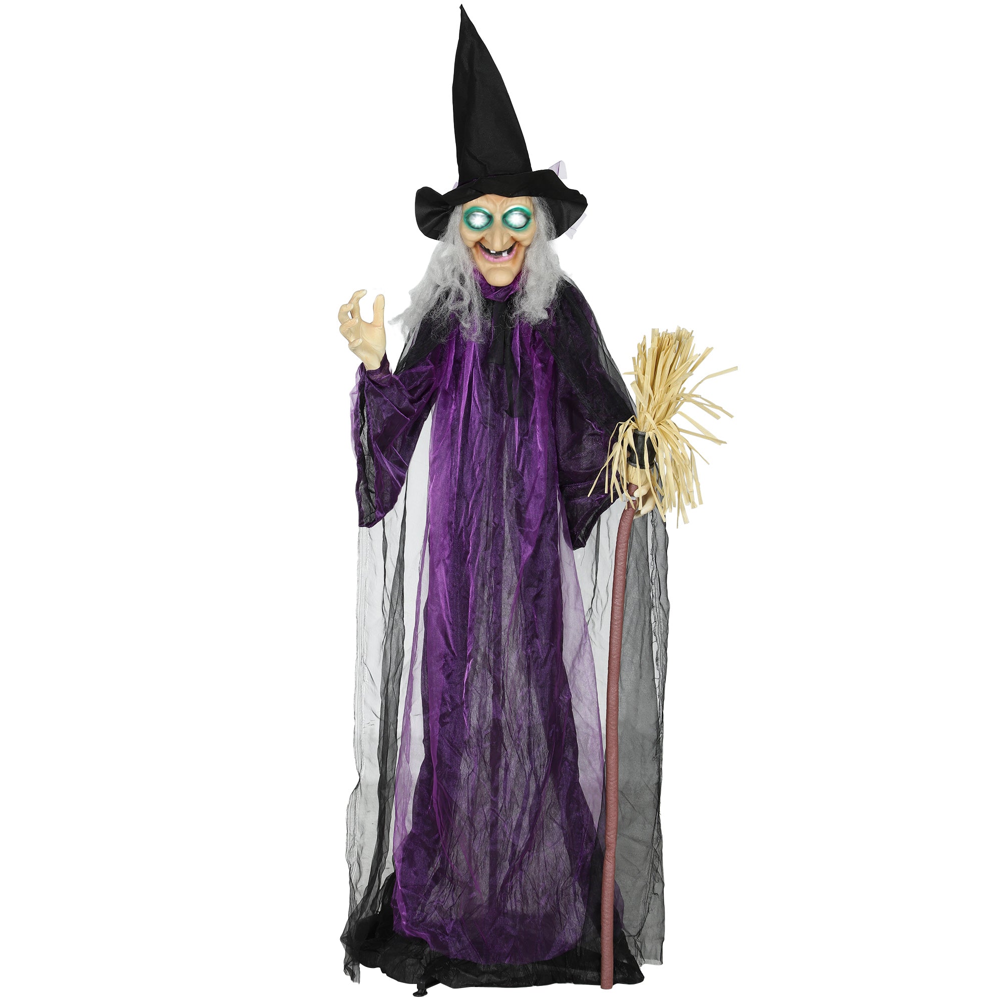 Outsunny 6ft Animated Witch Decoration, with Sound - Purple/White