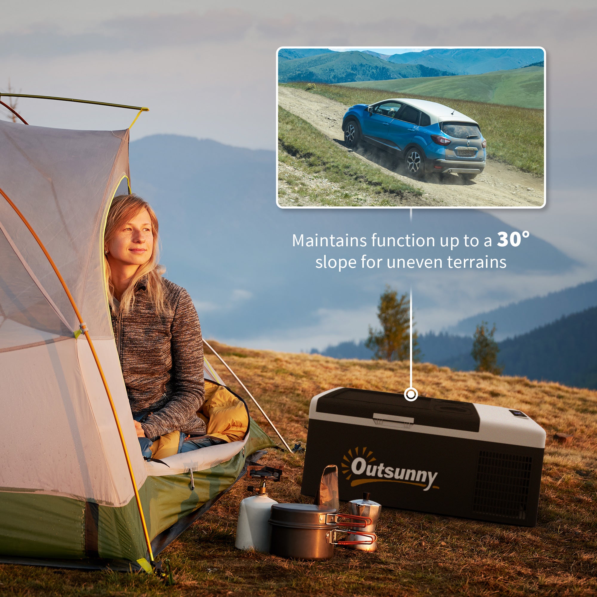 Outsunny 16L Portable Car Fridge, -20\'e2\'84\'83 to 10\'e2\'84\'83 Adjustable Temperature - Black/Grey