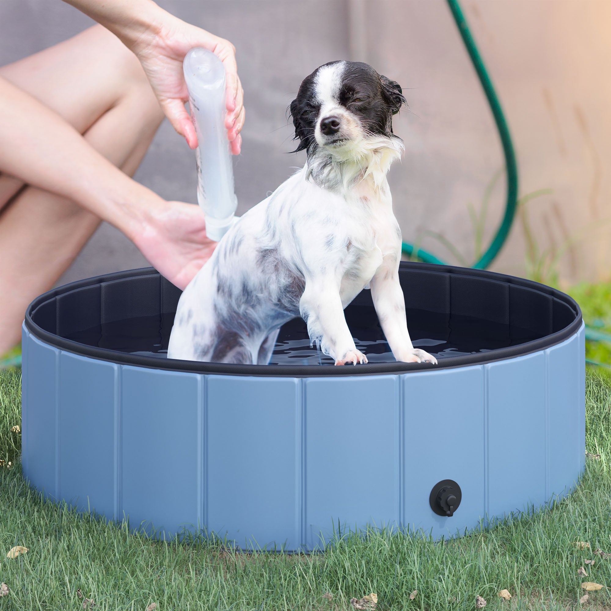 PawHut Foldable Dog Paddling Pool Pet Cat Swimming Pool Indoor/Outdoor Collapsible Summer Bathing Tub Shower Tub Puppy Washer (Φ100 x 30H cm, Blue)