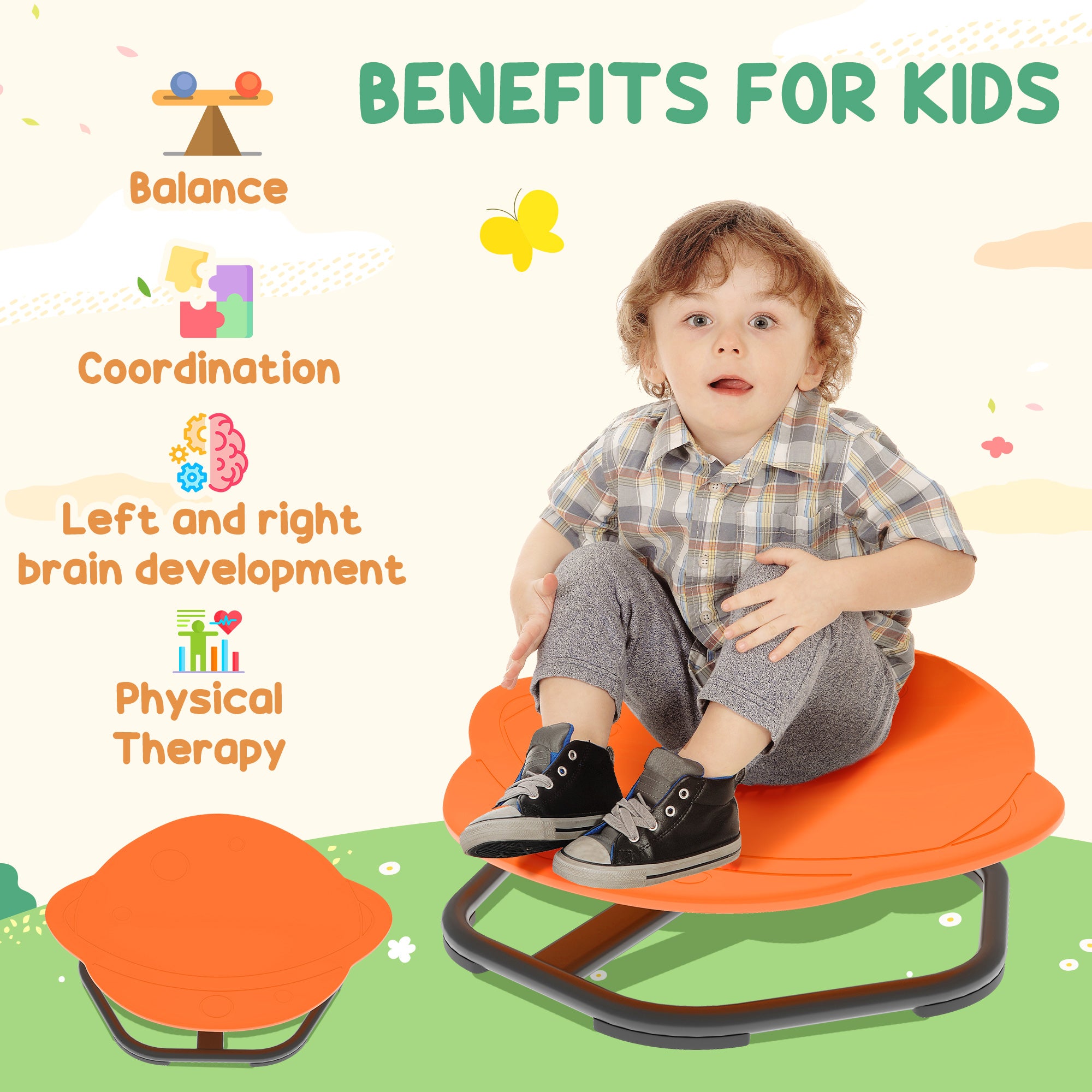 AIYAPLAY Planet-Shaped-kids Swivel Chair, Sensory Spinning Chair for Balance, Coordination Training, Orange