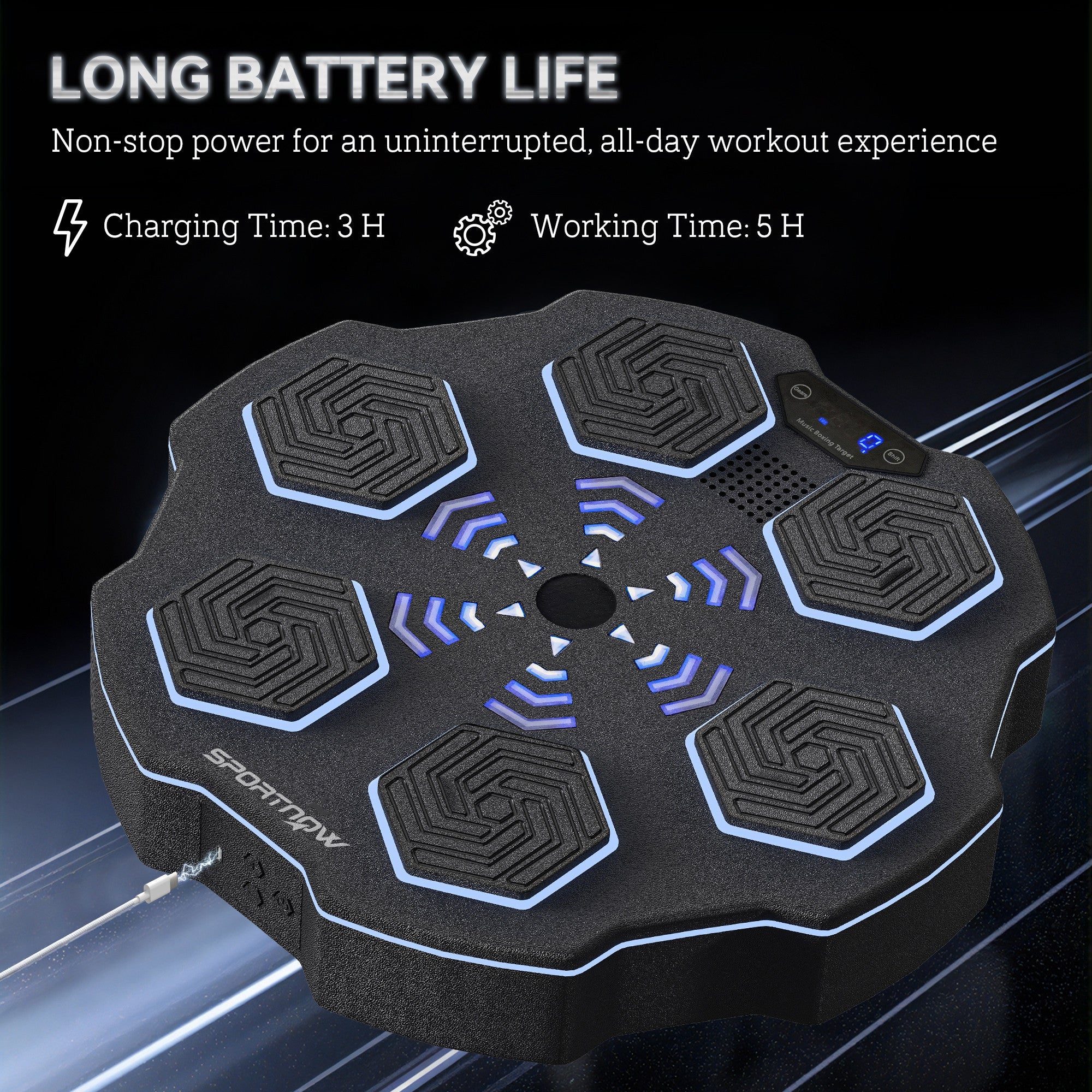 SPORTNOW Music Boxing Machine, Smart Bluetooth Boxing Machine Wall Mounted with 9 Speeds & Modes, LED Lights, Punching Pad for Adults, Black