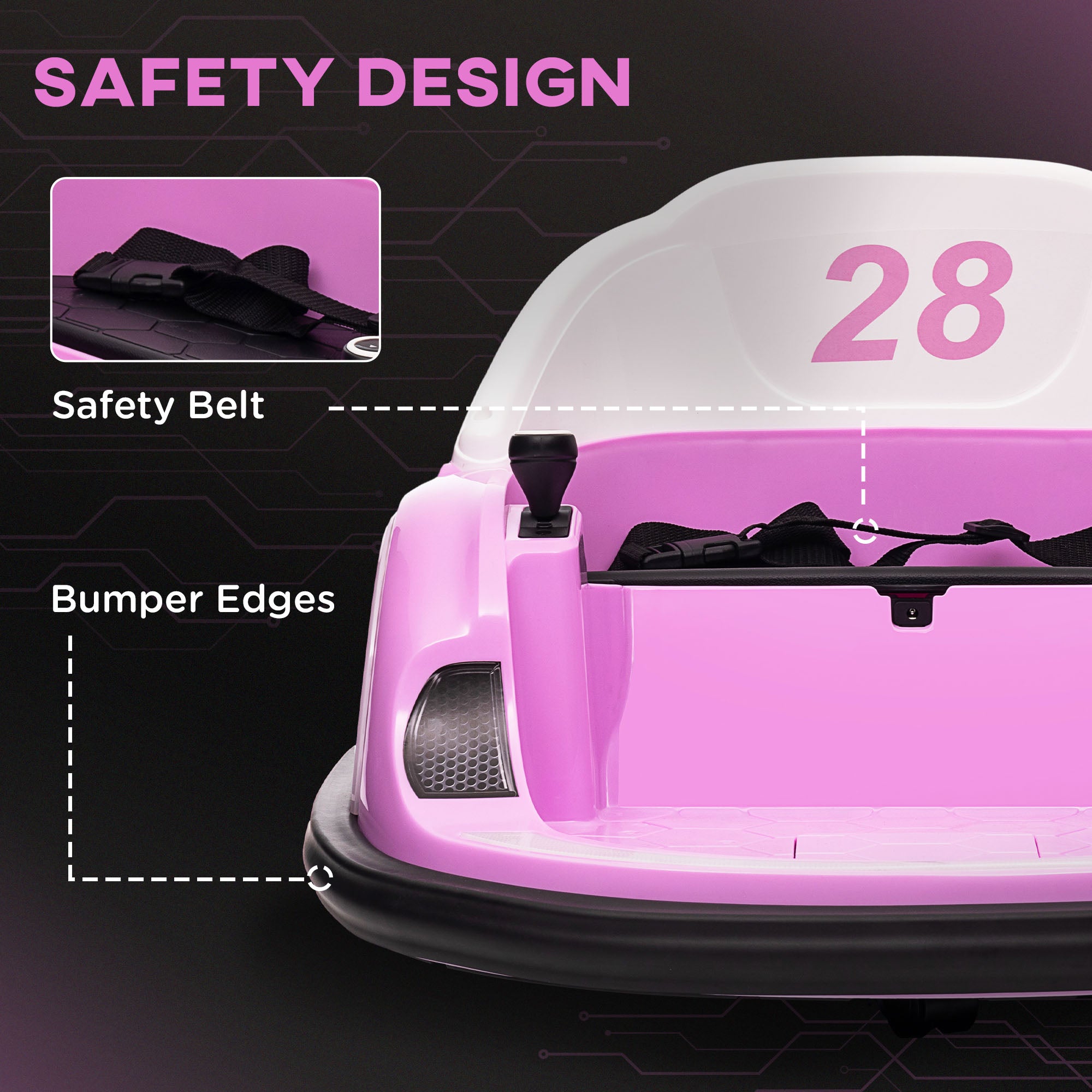 AIYAPLAY 360\'c2\'b0 Rotation Kids Bumper Car, 12V Waltz Car with Remote Control, Dual Joystick, Music, Lights, Pink