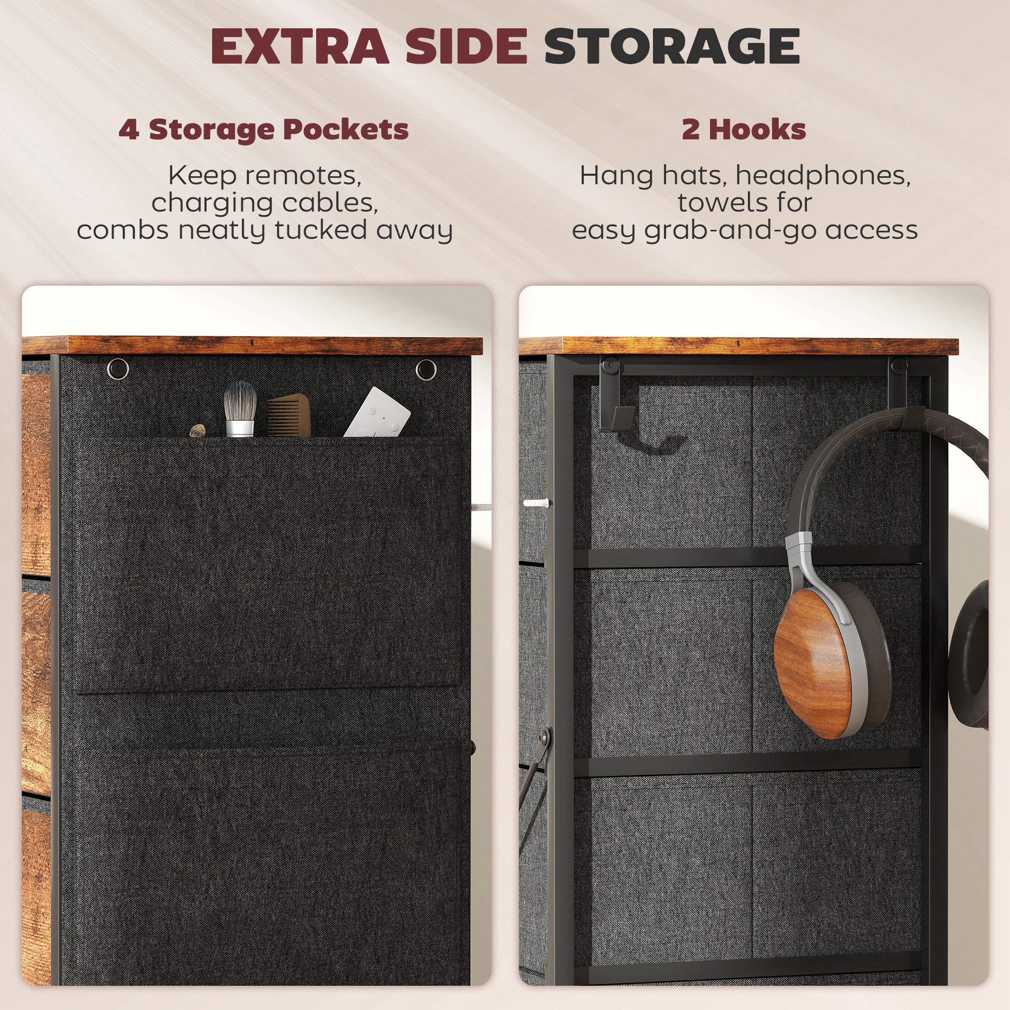 HOMCOM Chest of Ten Fabric Drawers - Rustic Brown