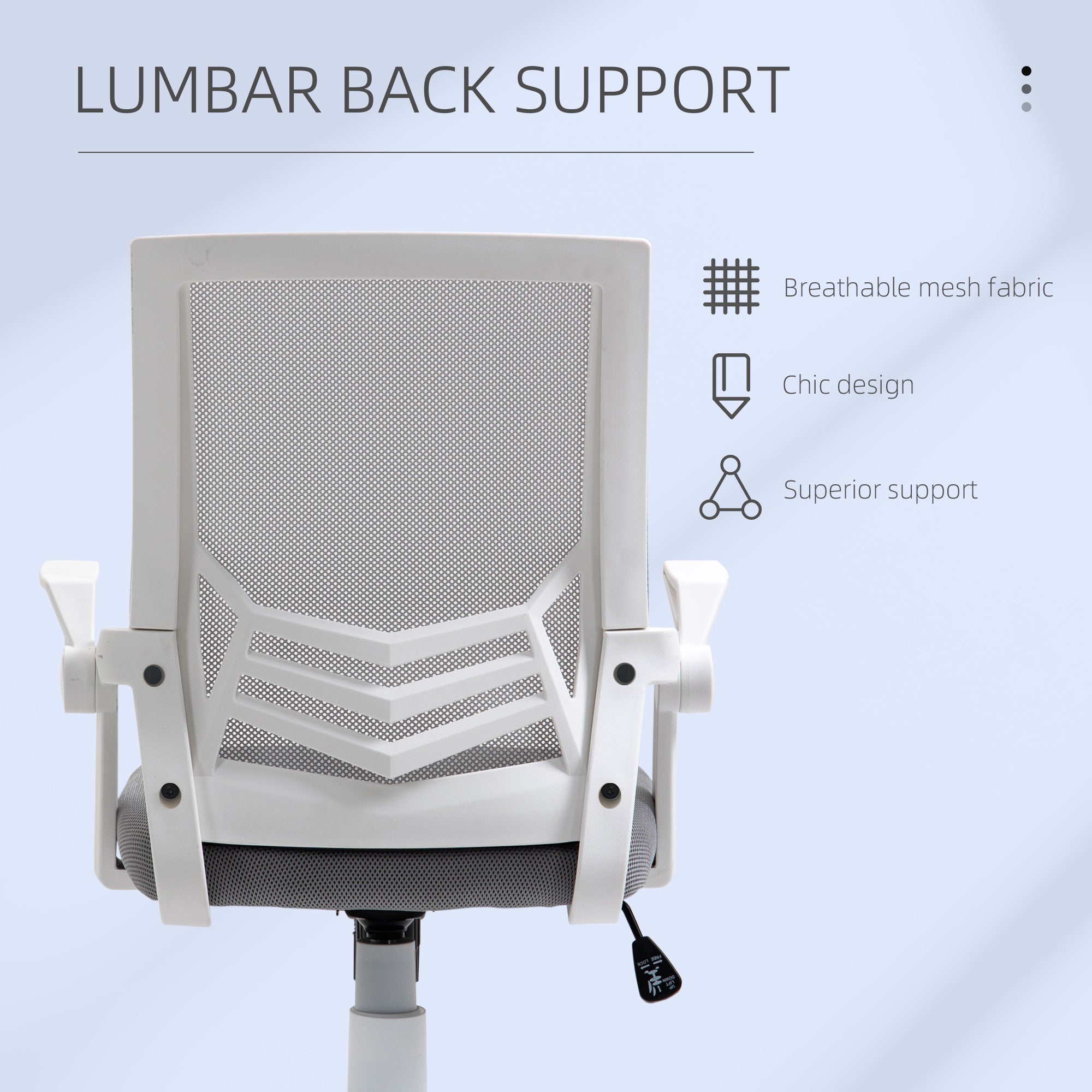 HOMCOM Home Office Furniture Set, Modern Computer Desk with Storage Shelf and Ergonomic Mesh Chair with Flip-Up Arms, Lumbar Support, Adjustable Height, Swivel Wheels, White and Grey
