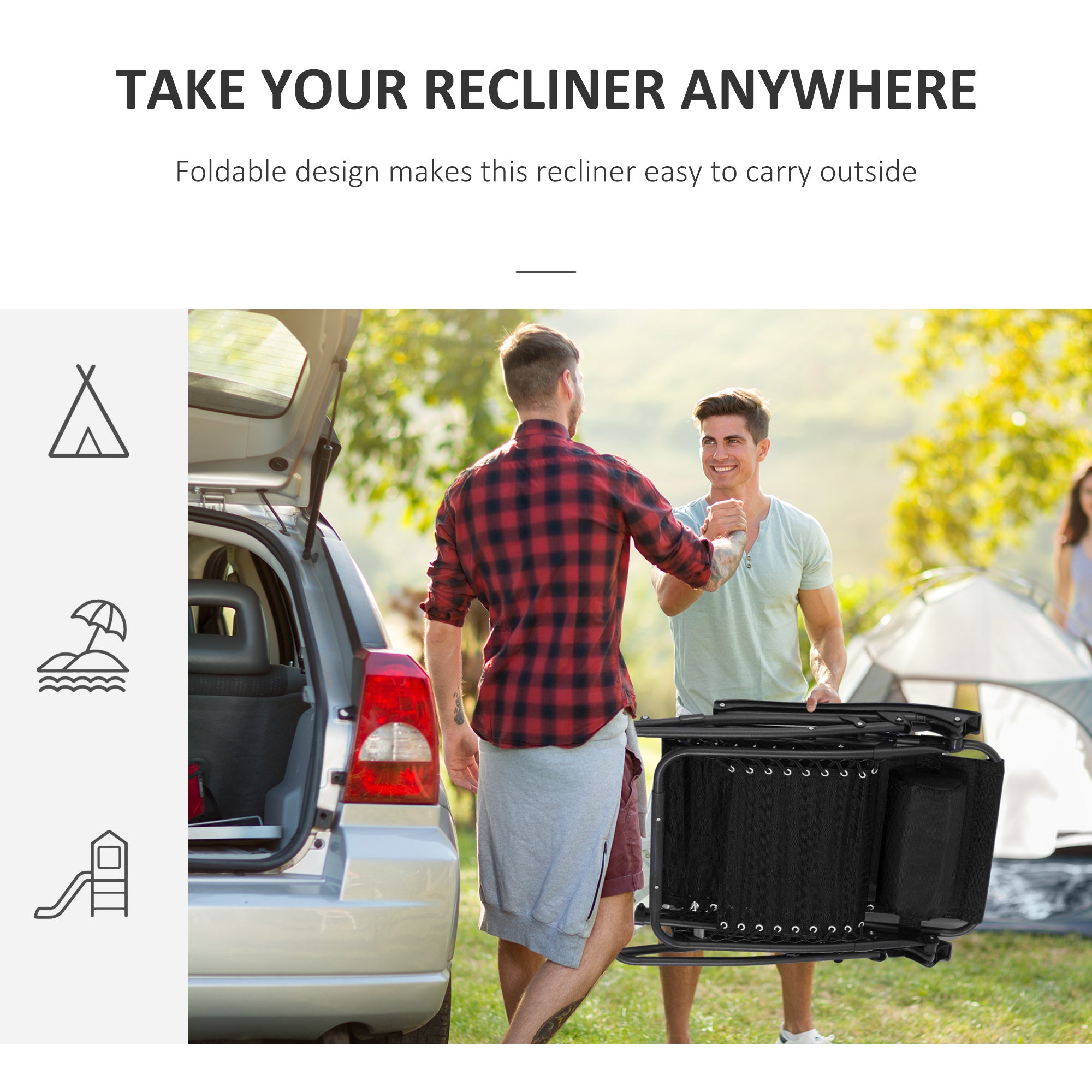 Outsunny Zero Gravity Chair Set of 2, Metal Frame Texteline Armchair Outdoor Folding and Reclining Sun Lounger with Head Pillow for Patio Decking Gardens Camping, Black