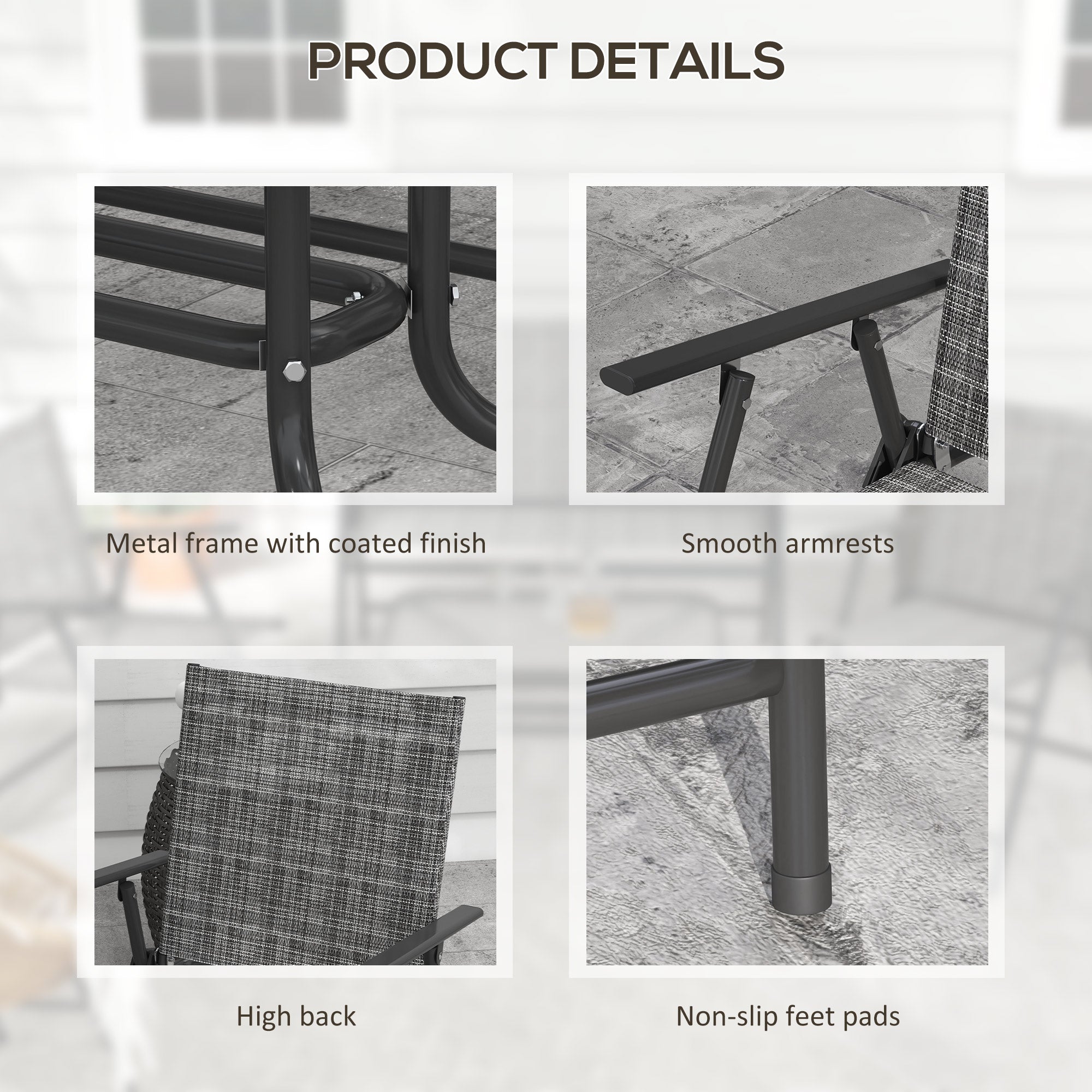 Outsunny Outdoor\'c2\'a04 Pieces Patio Furniture Set with Breathable Mesh Fabric\'c2\'a0Seat & Backrest,\'c2\'a0Garden Set with Two Foldable Armchairs, a Loveseat &\'c2\'a0Glass\'c2\'a0Top\'c2\'a0Table, Mixed Grey