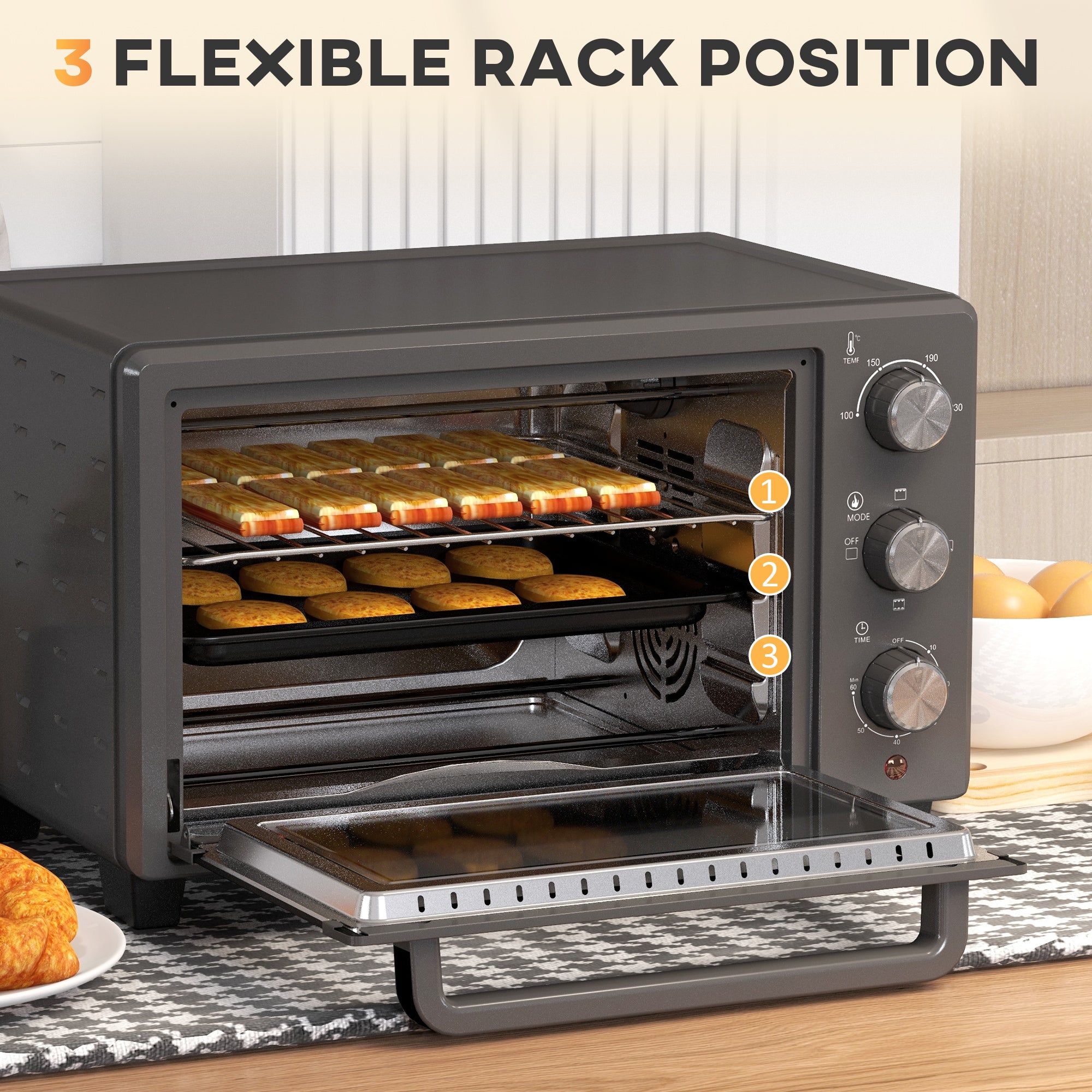 HOMCOM 21L Mini Countertop Oven, 100\'c2\'b0C-230\'c2\'b0C Adjustable Temp - Grey