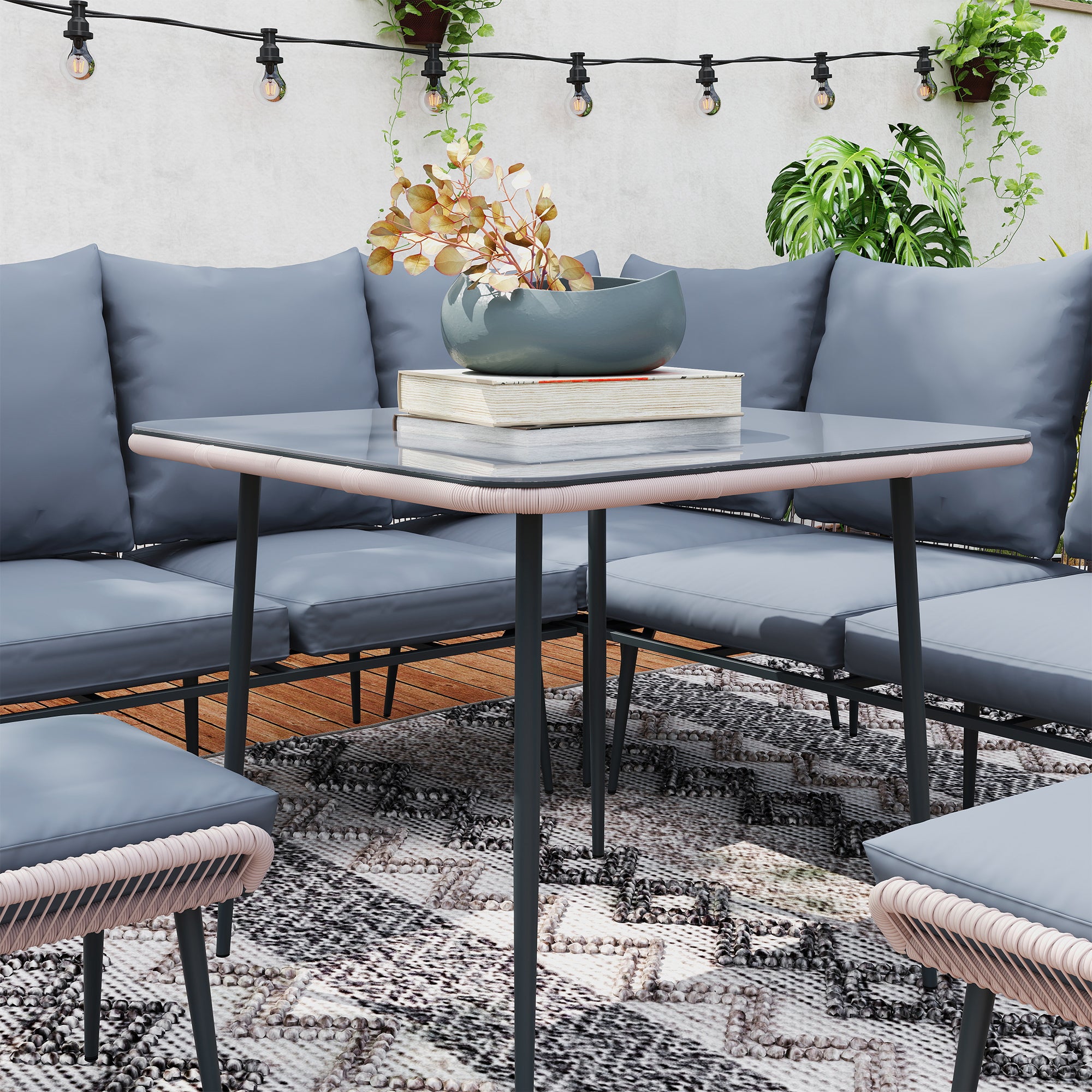 Outsunny Six-Piece Rattan Strong Garden Sofa Set - Brown/Grey