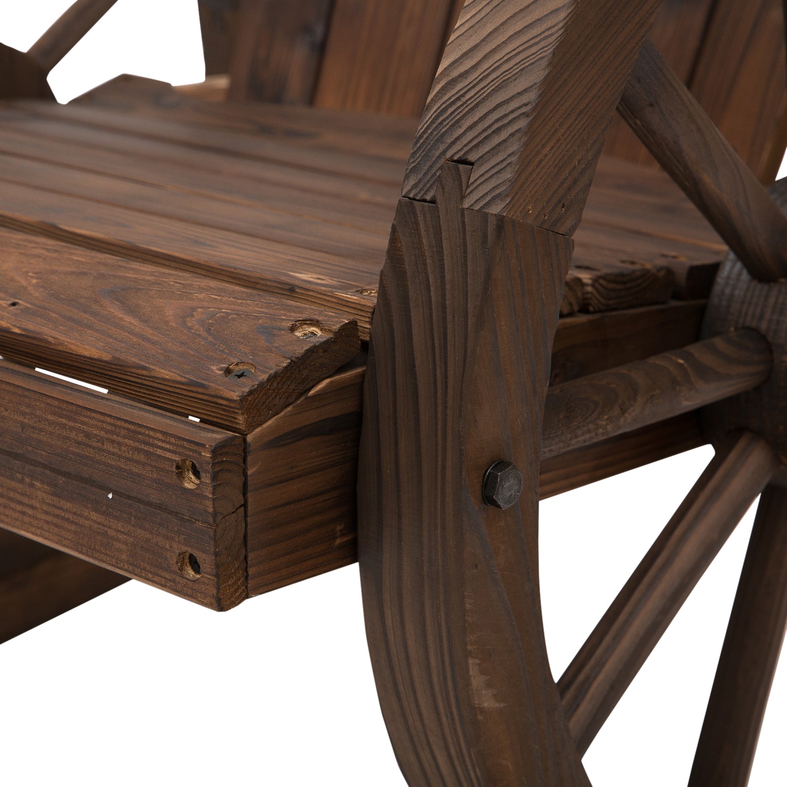 Outsunny Wooden Adirondack Rocking Chair Reclining Armchair Outdoor Garden Furniture Patio Porch Rocker - Carbonized Wood Colour