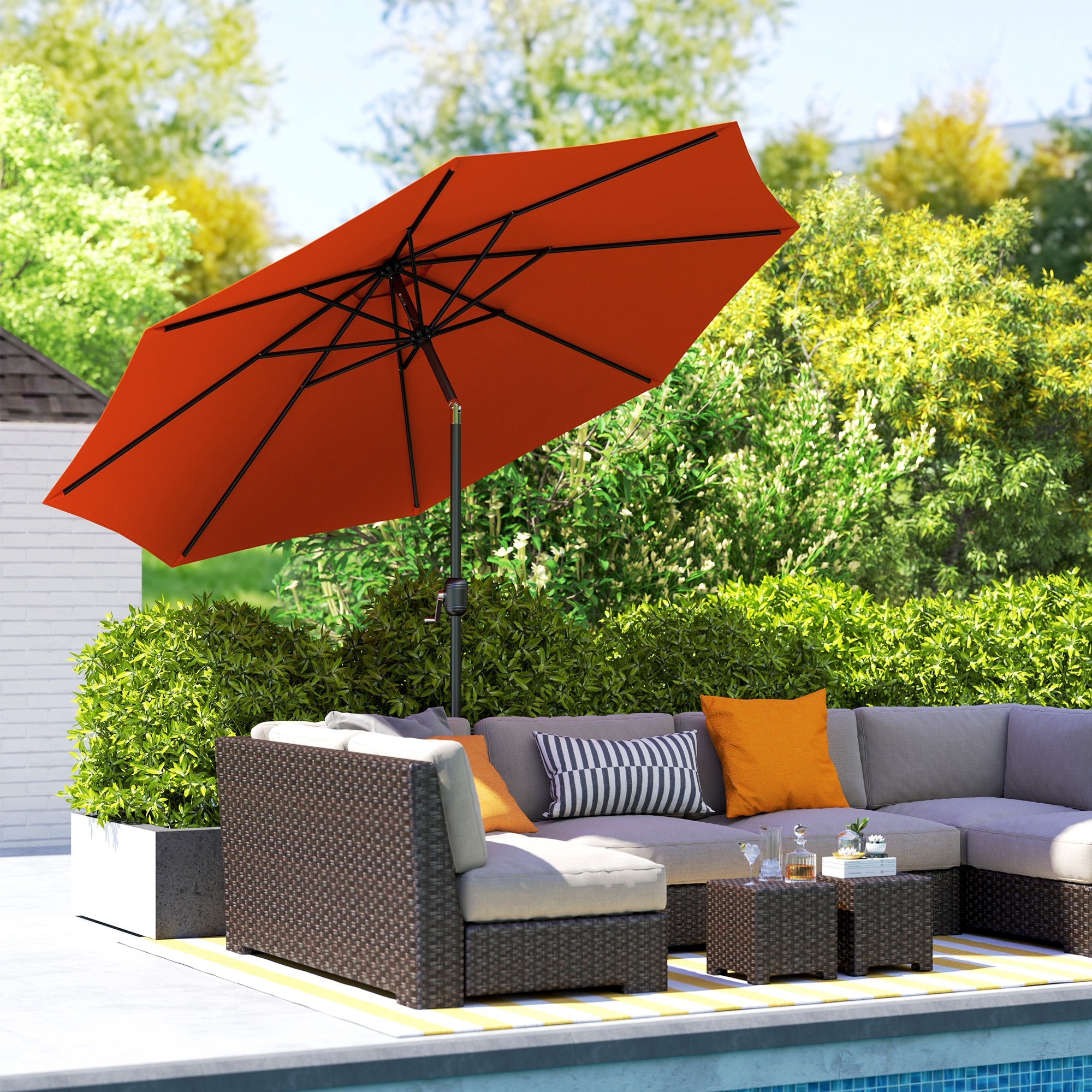 Outsunny 3(m) Garden Parasol Umbrellas, Outdoor Sun Shade with 8 Ribs, Tilt and Crank Handle for Balcony, Bench, Garden, Orange
