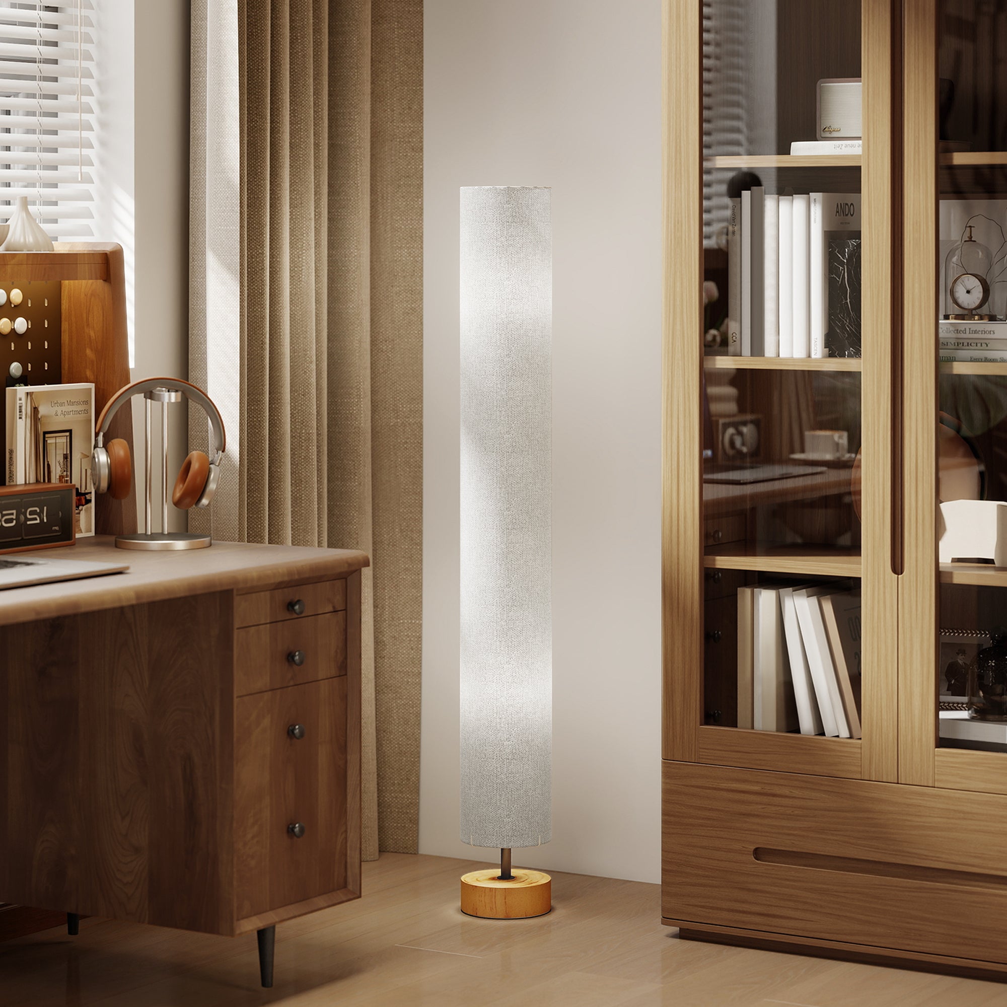 HOMCOM LED Floor Lamp for Living Room, 120cm Modern Standing Lamp with 3000K/4500K/6500K Colour Temperatures, Linen Shade and Wooden Base, Grey