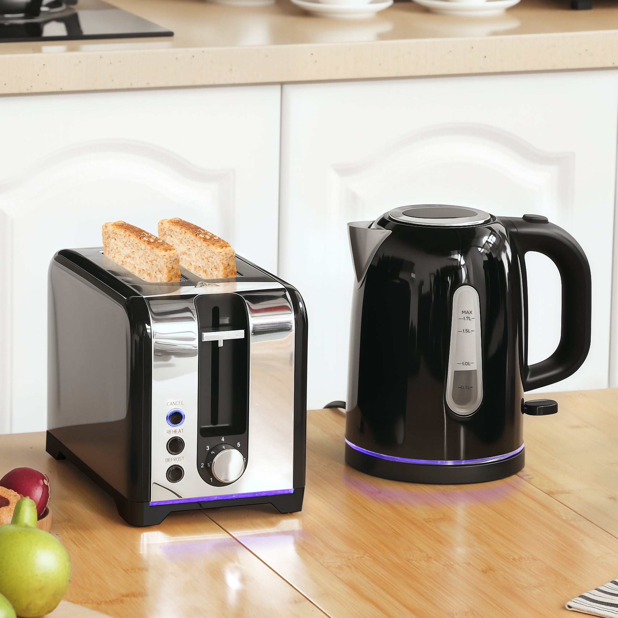 HOMCOM Simple Polished Toaster and Kettle Set - Black