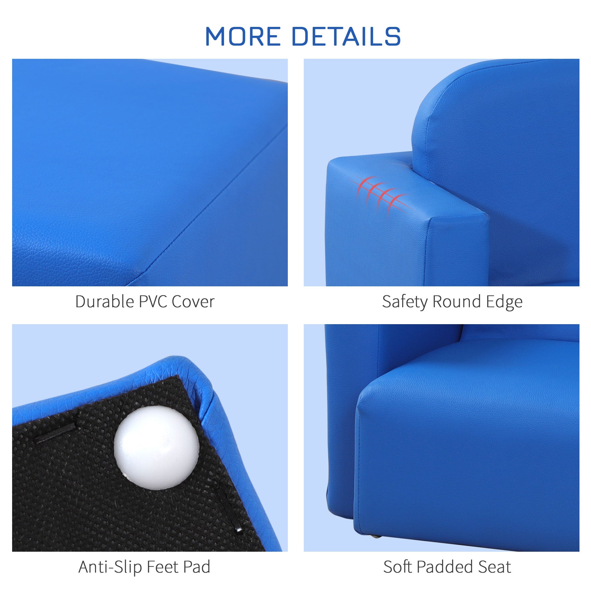 HOMCOM 2 In 1 Toddler Sofa Chair, 48 x 44 x 41 cm, for Game Relax Playroom, Blue