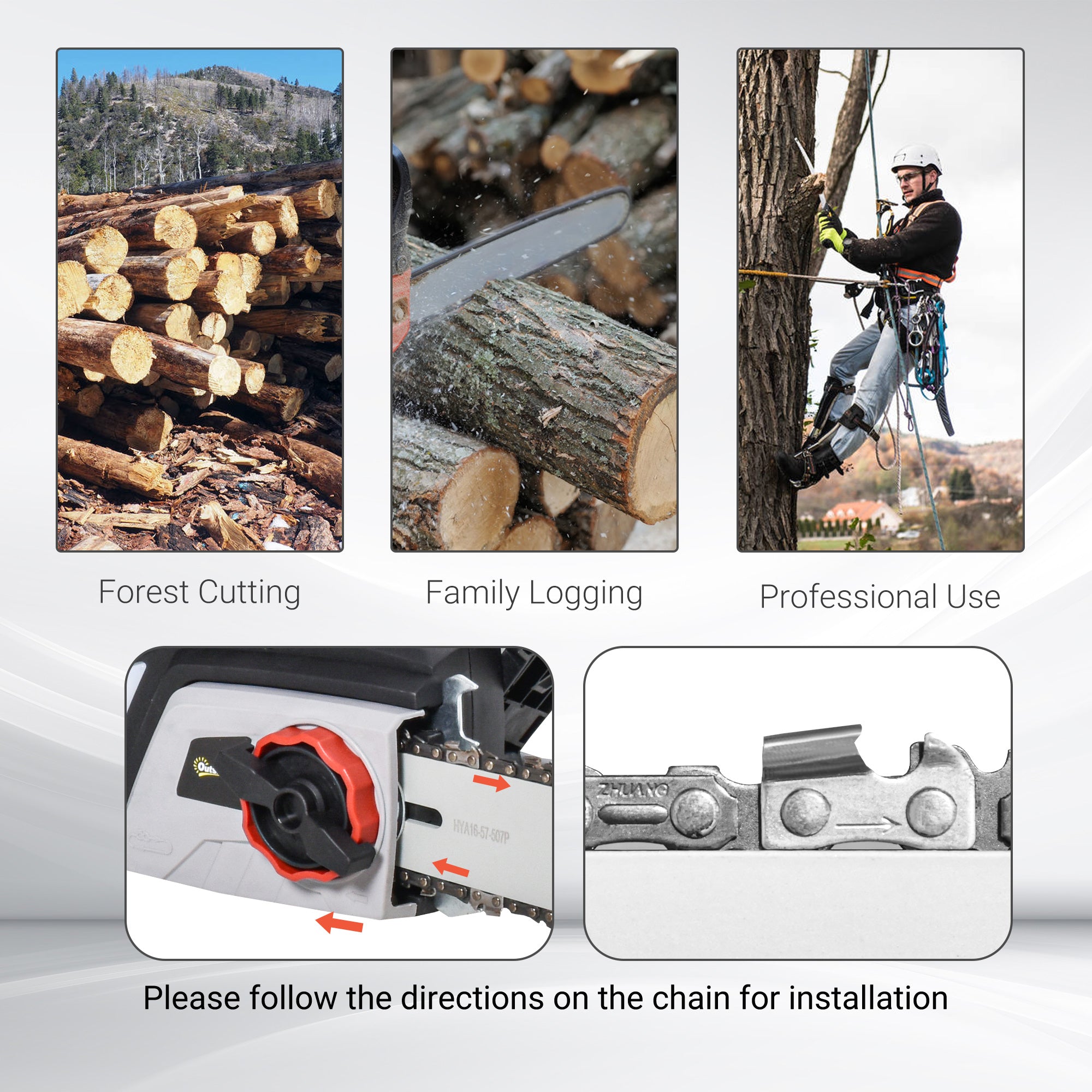 DURHAND 1600W Electric Chainsaw with Double Brake, Tool-Free Chain Tensioning and 40cm Guide Bar and Chain, Power Saw to Cut Wood, Auto Chain Lubrication