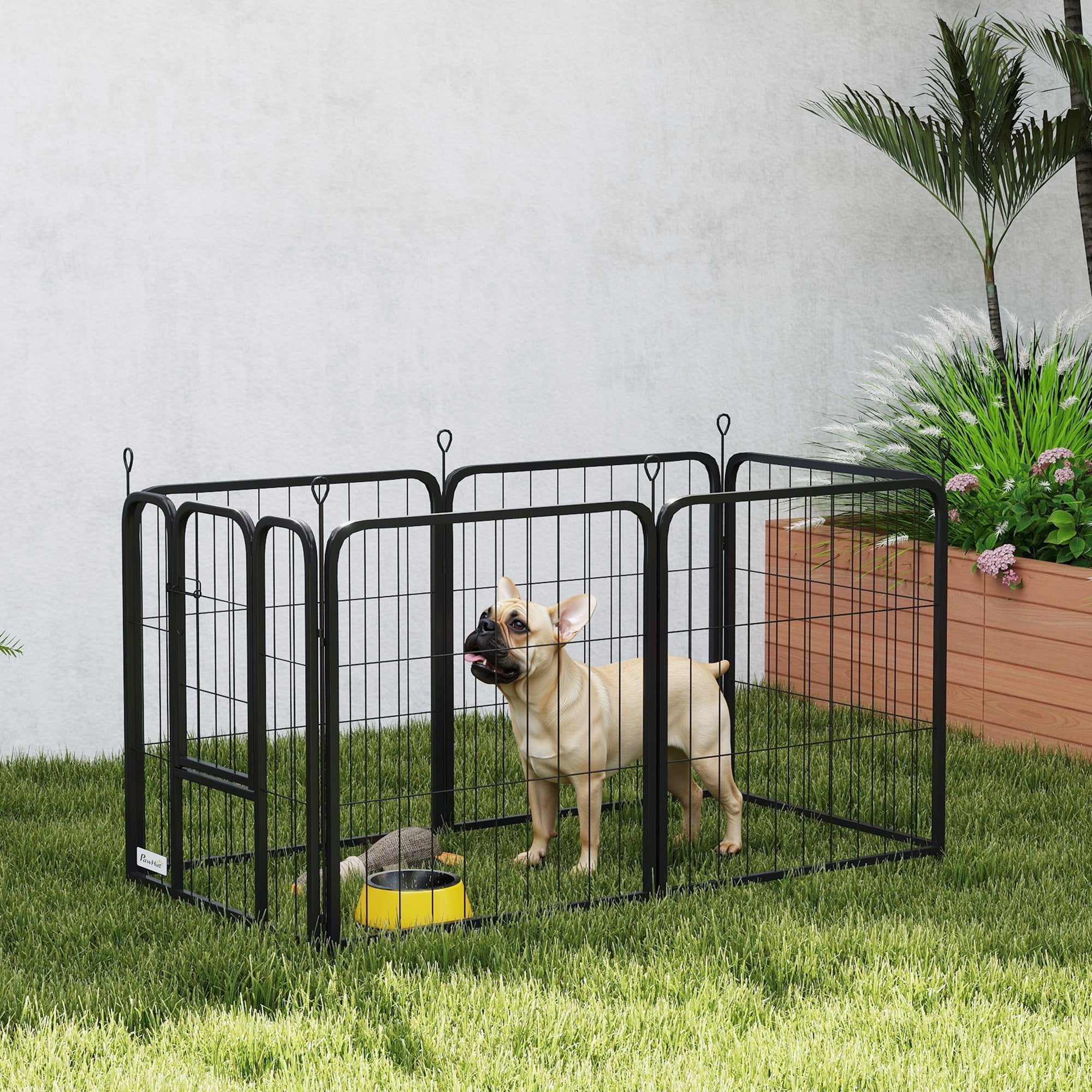 PawHut 6 Panels Heavy Duty Dog Playpen with Secure Door, for Indoor Outdoor, for Garden, Camping, 60cm High