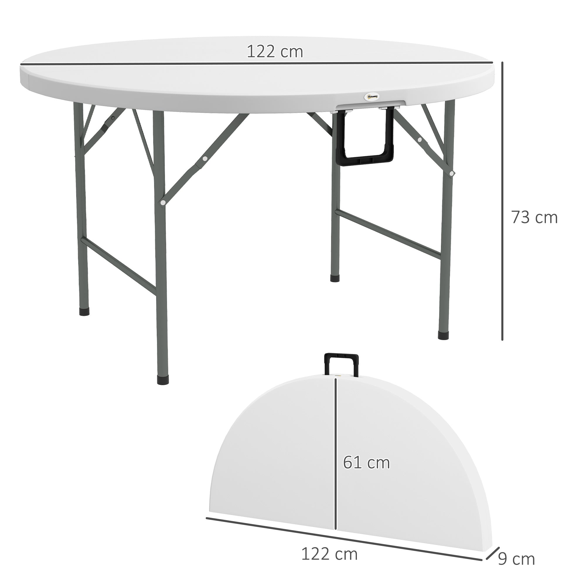 Outsunny \'ce\'a6122 Folding Garden Table, Outdoor HDPE Round Picnic Table for 6, Patio Table with Metal Frame, White