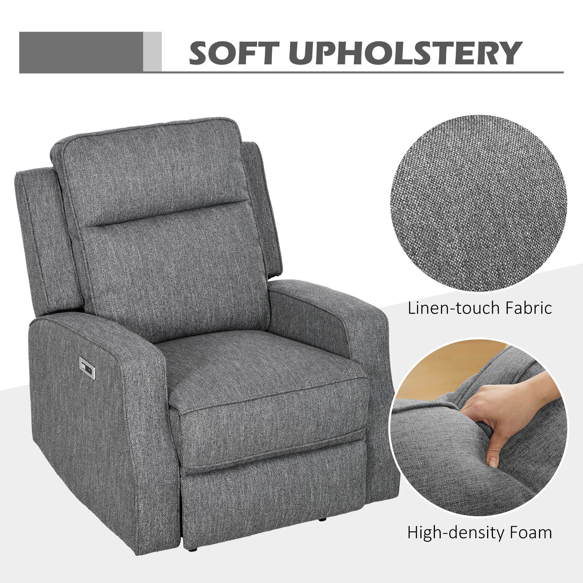 HOMCOM 150\'c2\'b0 Electric Reclining Chair, with USB port and Footrest - Charcoal Grey