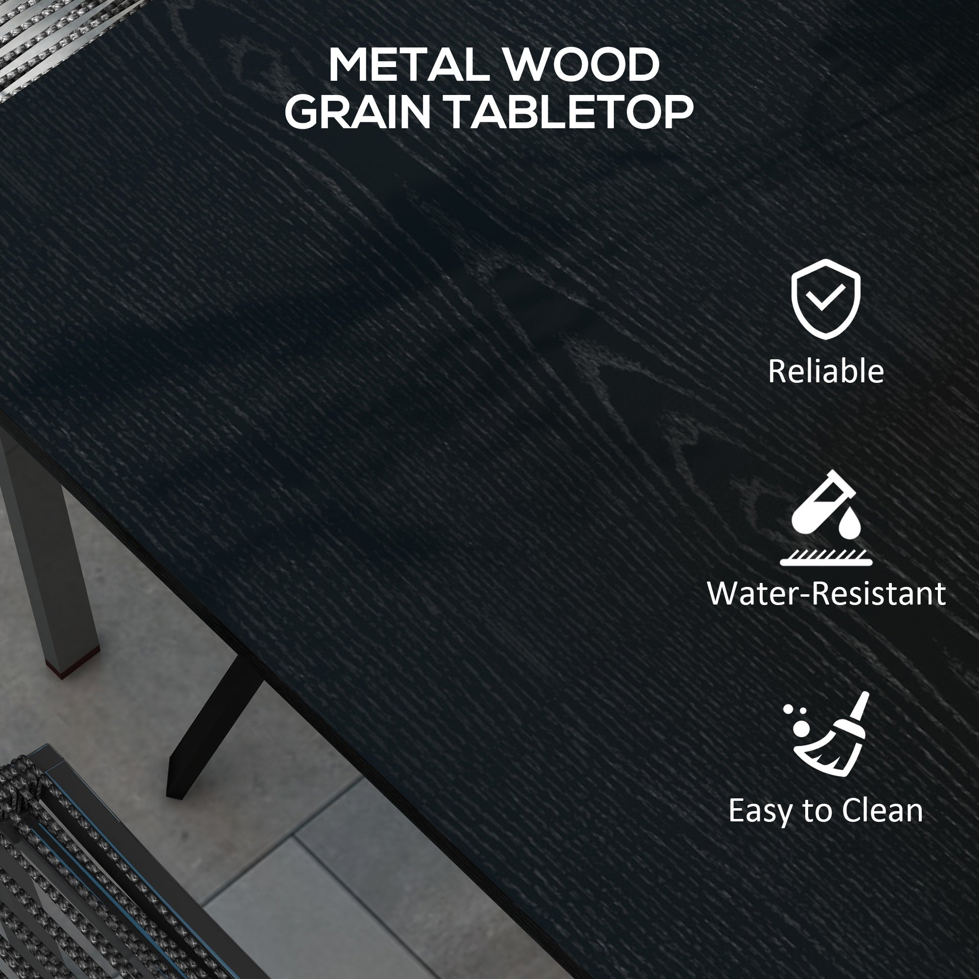 Outsunny Four-Seater Steel Garden Table, with \'ce\'a640mm Parasol Hole - Black