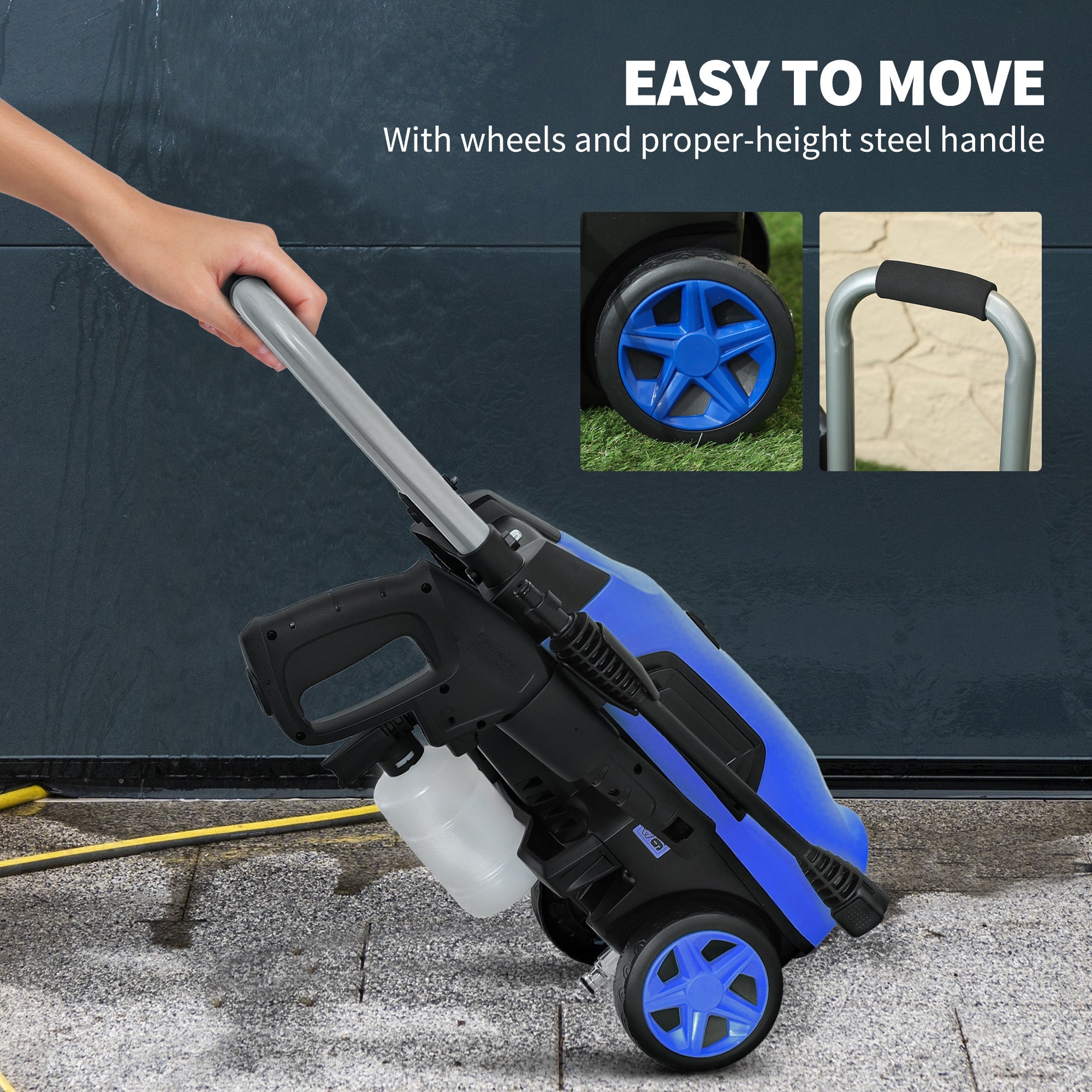 Outsunny 1800W High Pressure Washer, 150 Bar Pressure, 420 L/h Flow, Portable Electric Power Washer Jet Wash Cleaner with Adjustable Nozzle, 6M Hose, Steel Handle for Home Patio Car Driveway, Blue