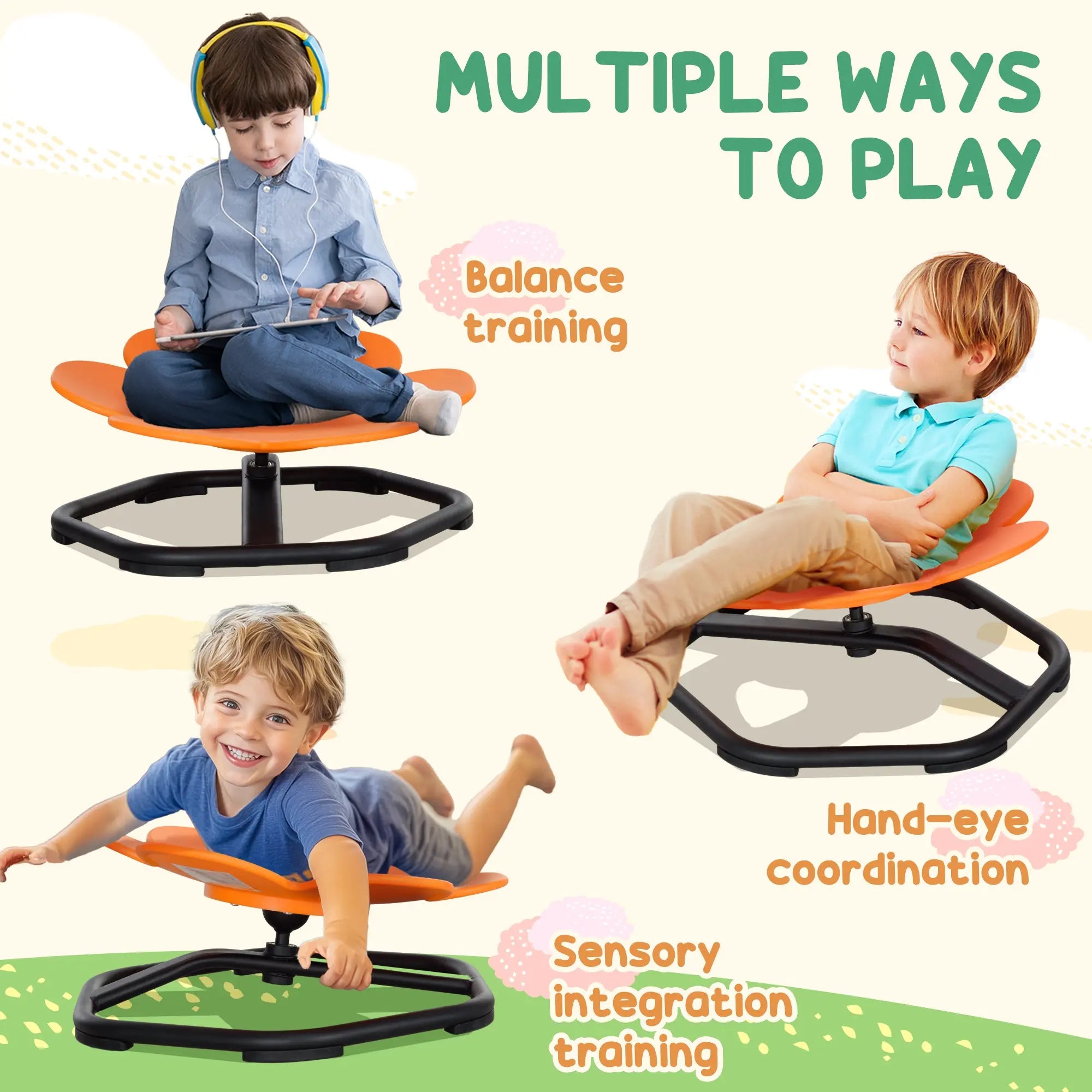 AIYAPLAY Sensory Spinning Chair for Kids, for Coordination, Balance, Orange