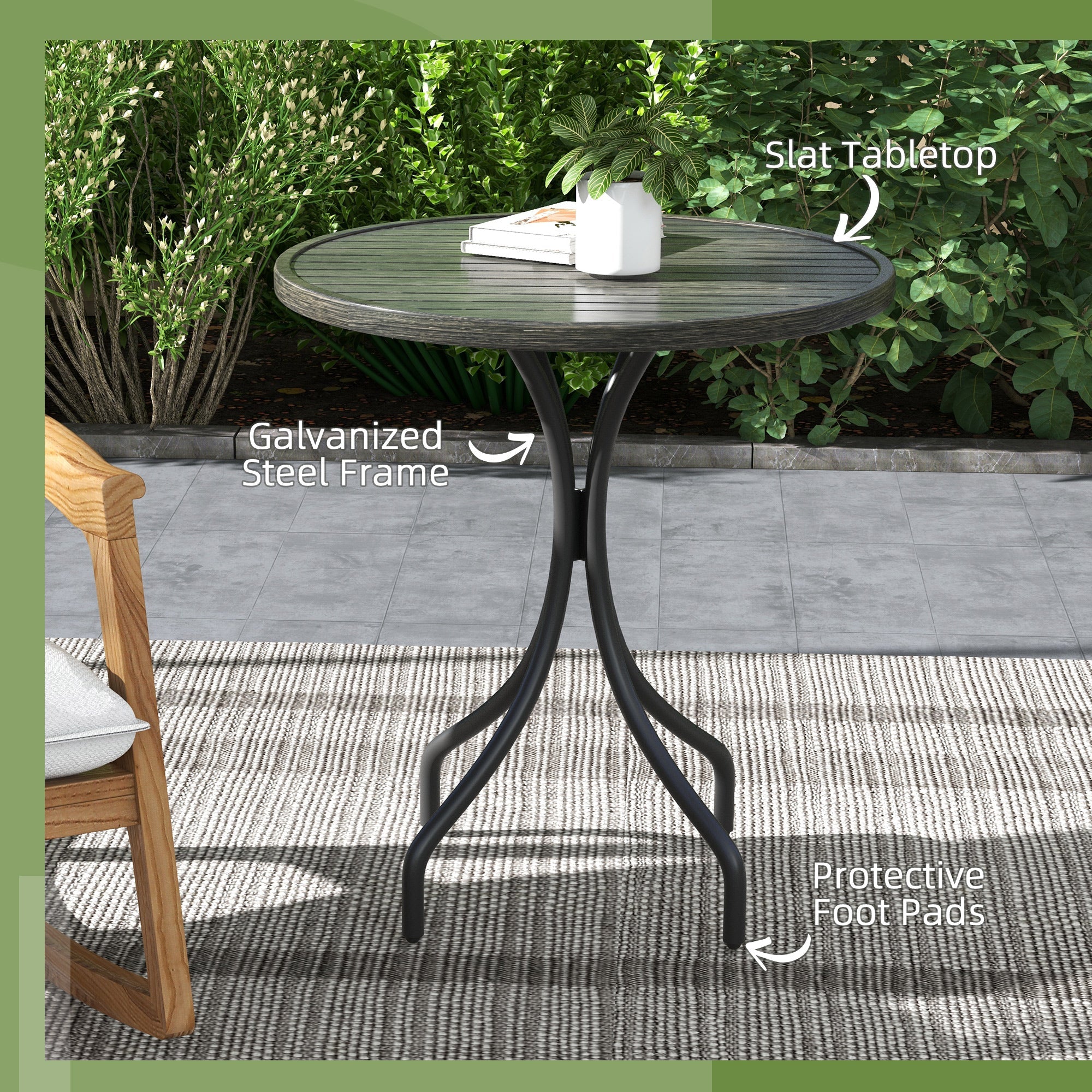 Outsunny Φ66cm Galvanised Steel Garden Table - Grey