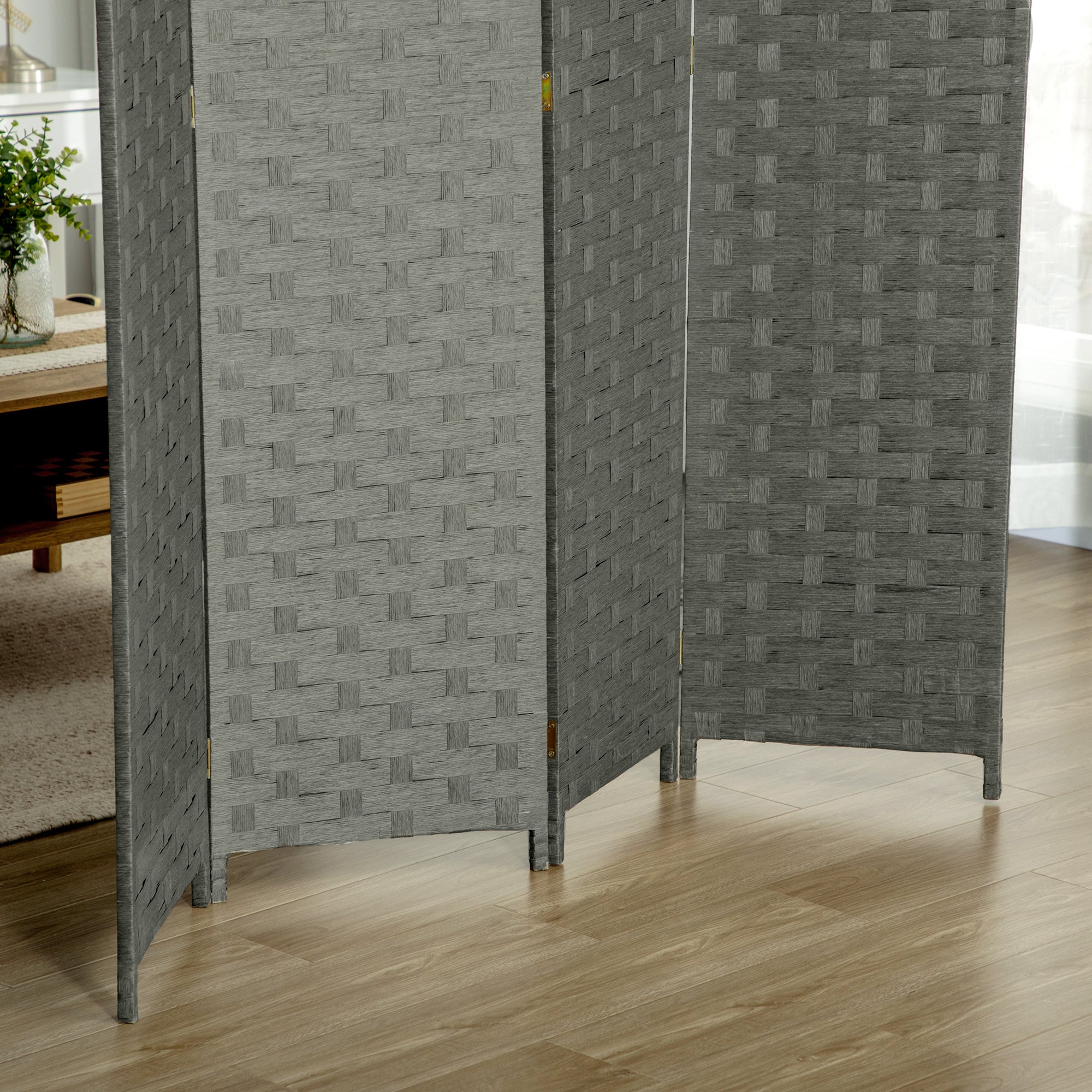 HOMCOM 4-Panel Room Dividers, Wave Fibre Freestanding Folding Privacy Screen Panels, Partition Wall Divider for Indoor Bedroom Office, 170\'c2\'a0cm, Grey