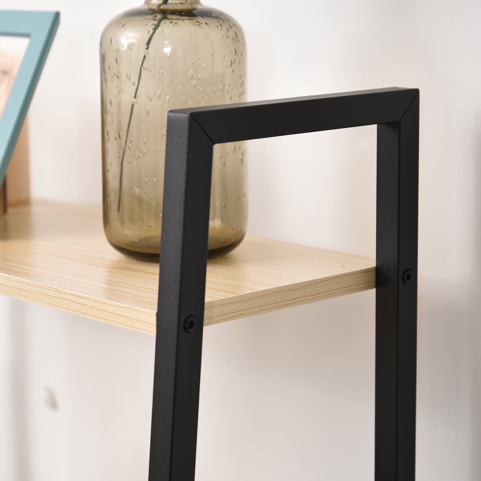 HOMCOM Bookcase 4-Tier Vintage Ladder Shelf with Wood Storage Rack, Stand Plants Display, Black and Natural