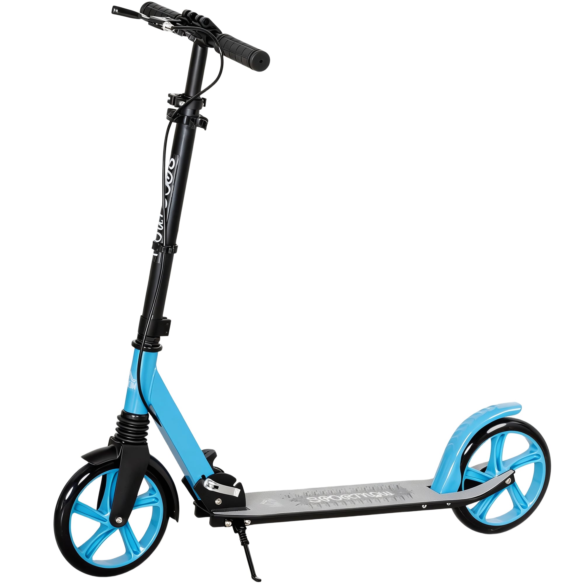 HOMCOM One-click Folding Kick Scooter for 14+ w/ Adjustable Handlebar, Push Scooter with Kickstand, Dual Brake System, Blue
