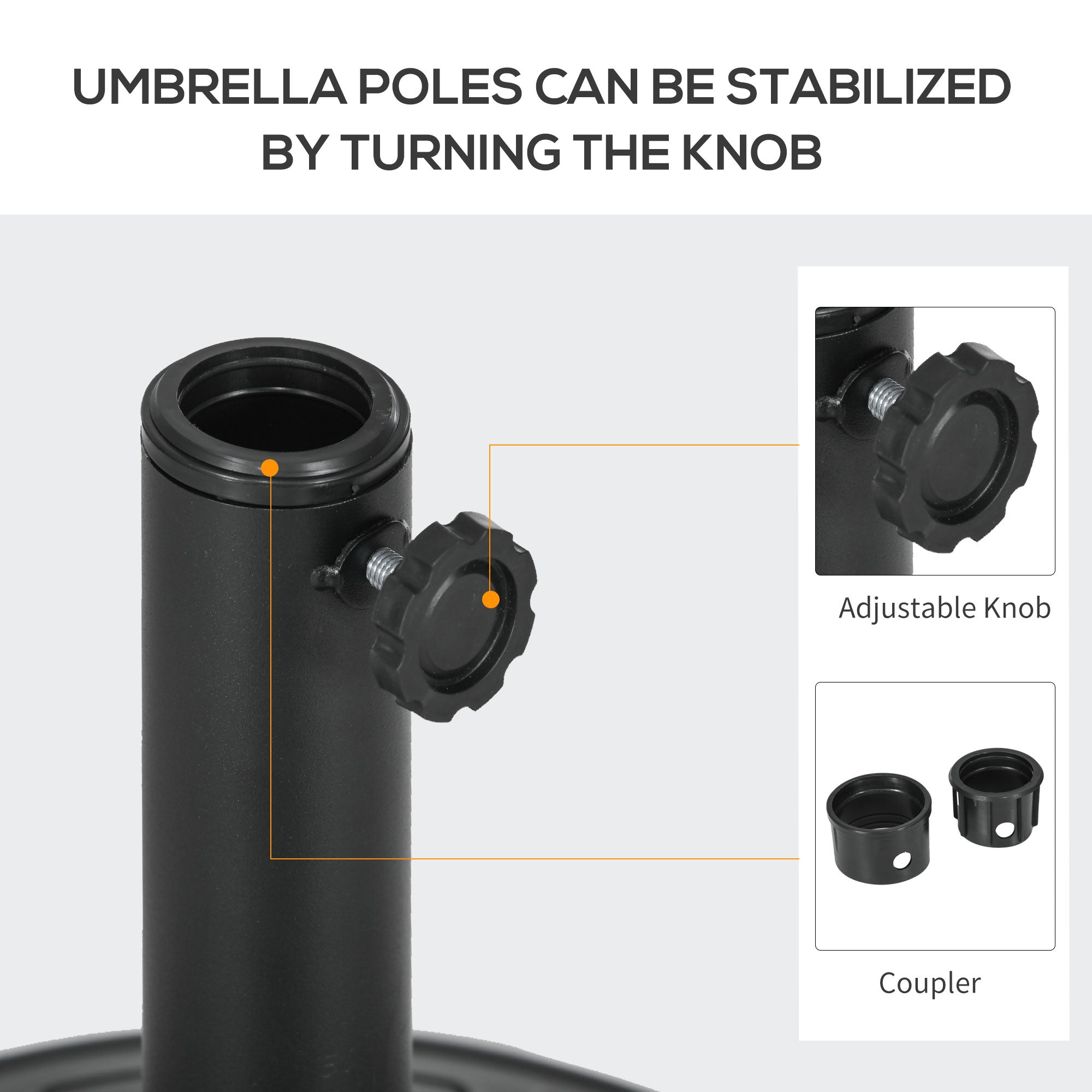 Outsunny Umbrella Base, Heavy Duty Concrete Base Holder with Steel Pole, Round Parasol Stand for Patio, Outdoor, Garden, Black