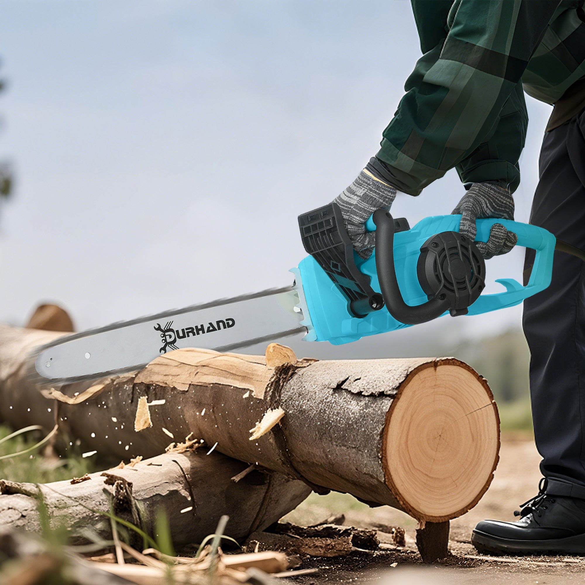 DURHAND Aluminium Chainsaw with Double Brake Protection and Blade Cover, 2000 W, 40 cm, for Wood, Trees and Branches, Blue