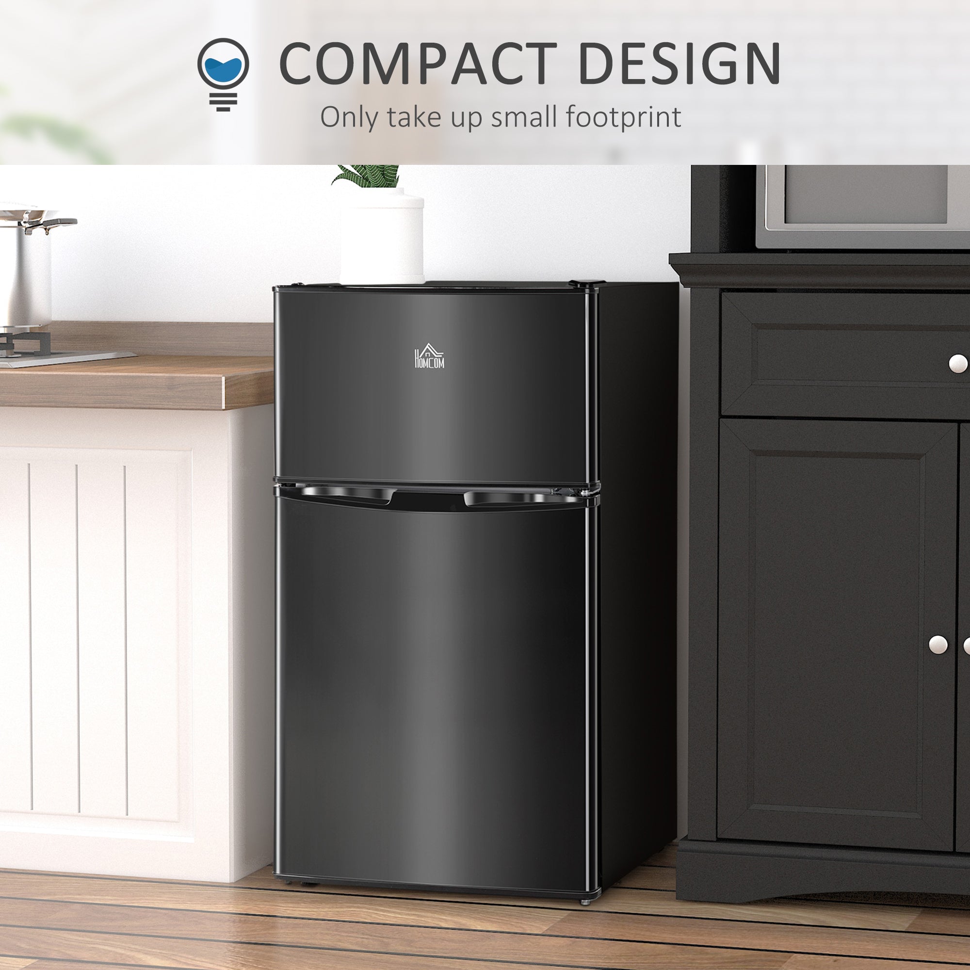 HOMCOM 88L Under Counter Fridge Freezer, Small Refrigerator with 5-Setting, 3 Star Freezer Rating, Black