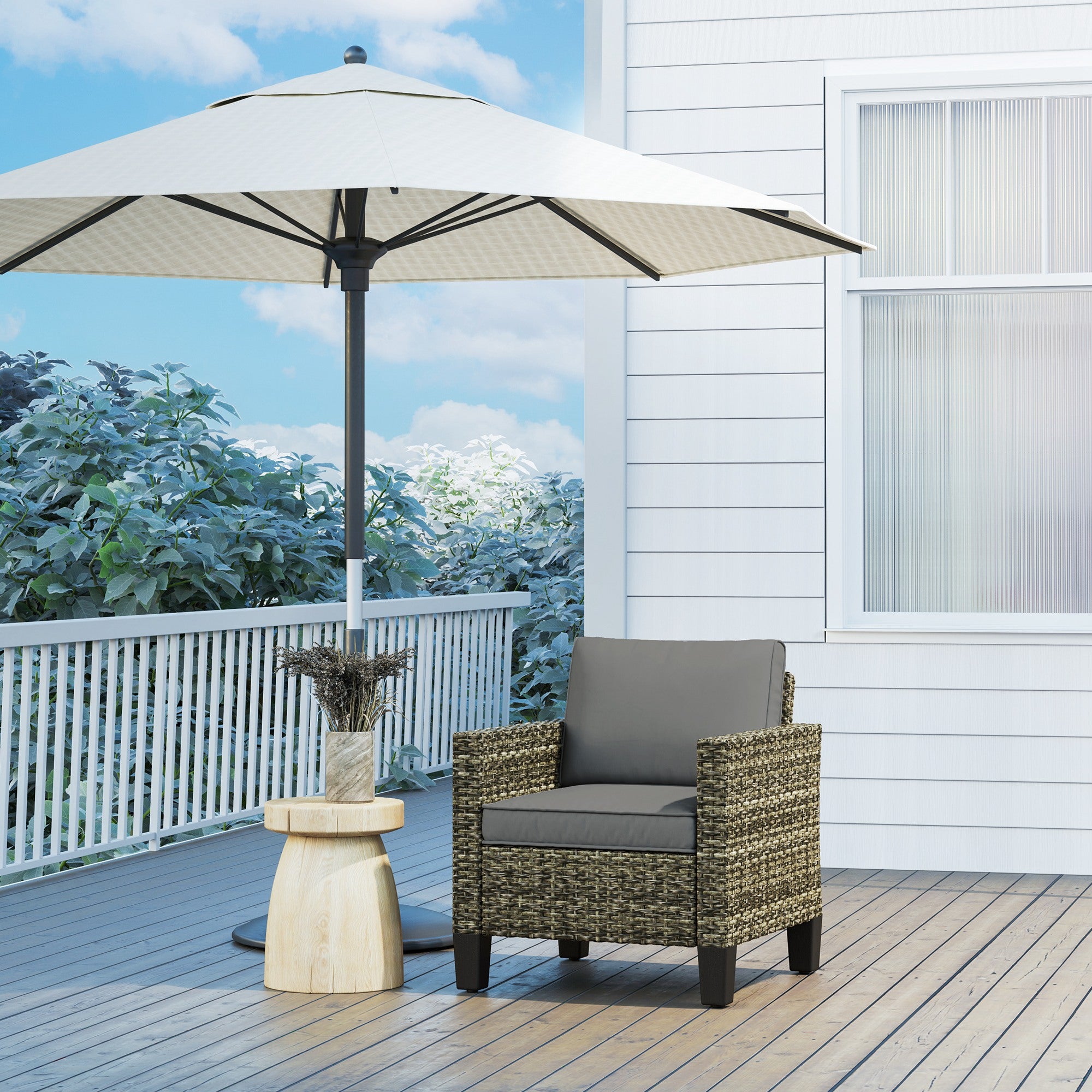 Outsunny Single Rattan Armchair, with Cushions - Mixed Grey